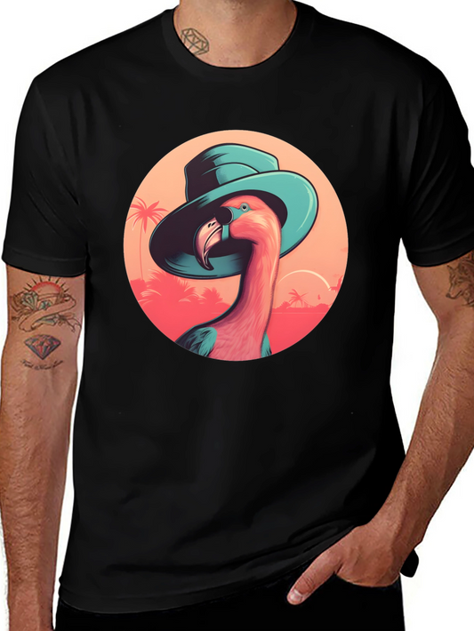 Flamingo in Hat Graphic Tee - Tropical Vacation Style