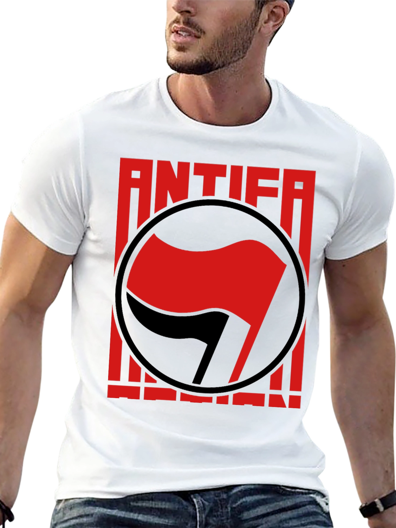 Antifa Anti-Fascist T-Shirt - Red Flag Graphic