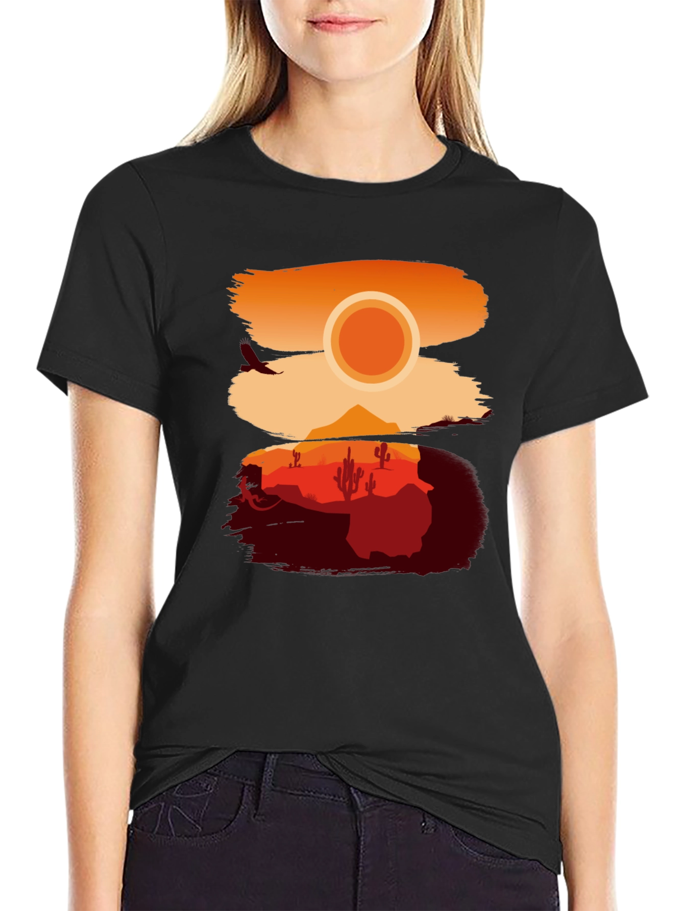 Desert Sunset Graphic Tee - Stylish Black T-Shirt