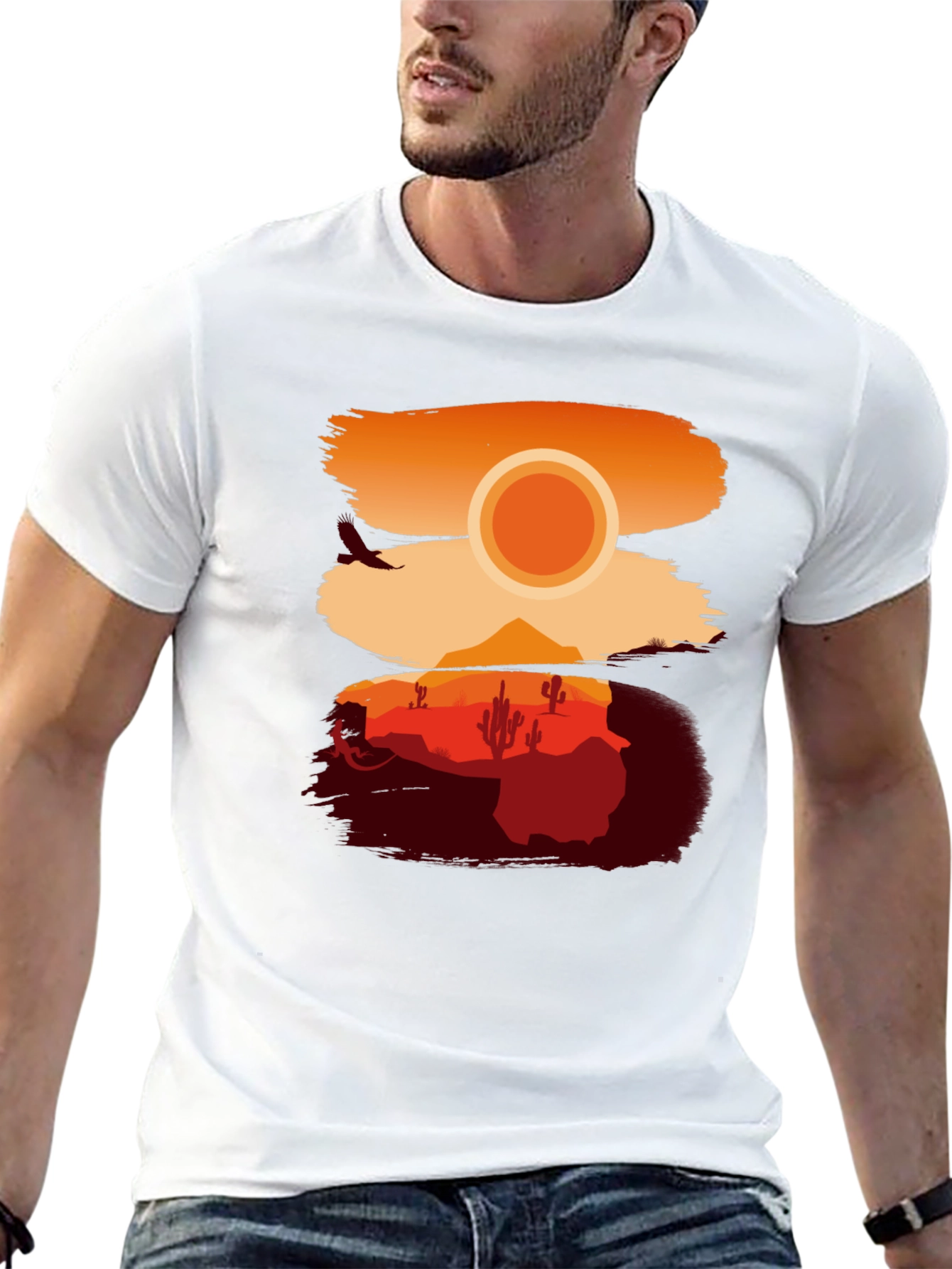Desert Sunset Graphic Tee - Stylish Black T-Shirt