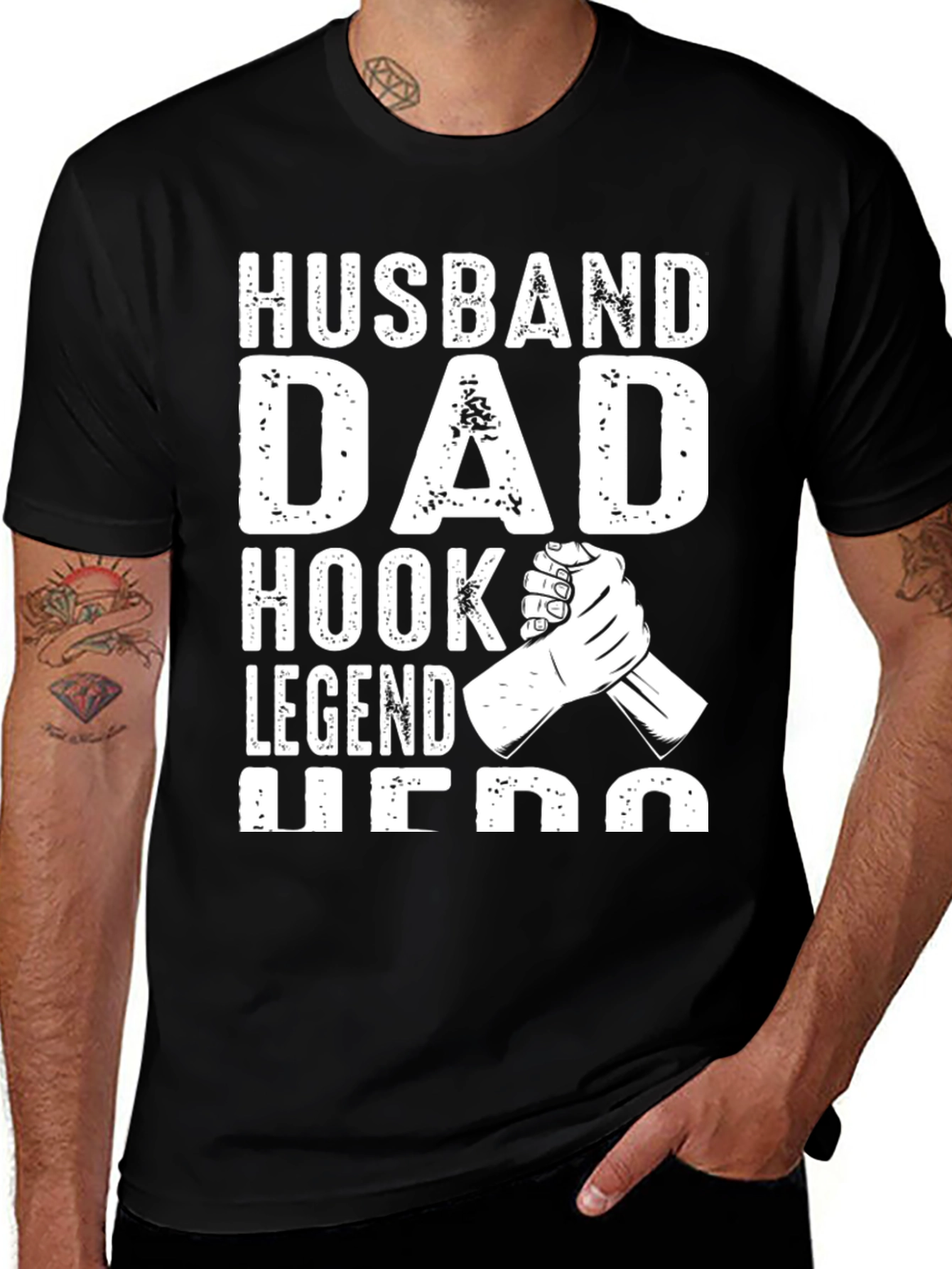 Husband Dad Hook Legend Hero T-Shirt - Black