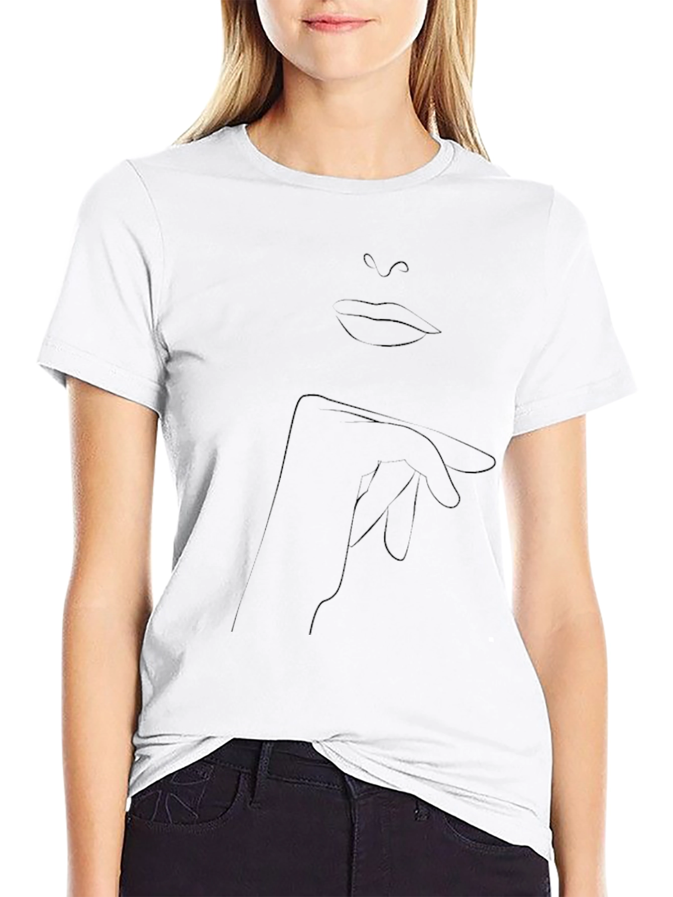 Minimalist Face Line Art Black T-Shirt