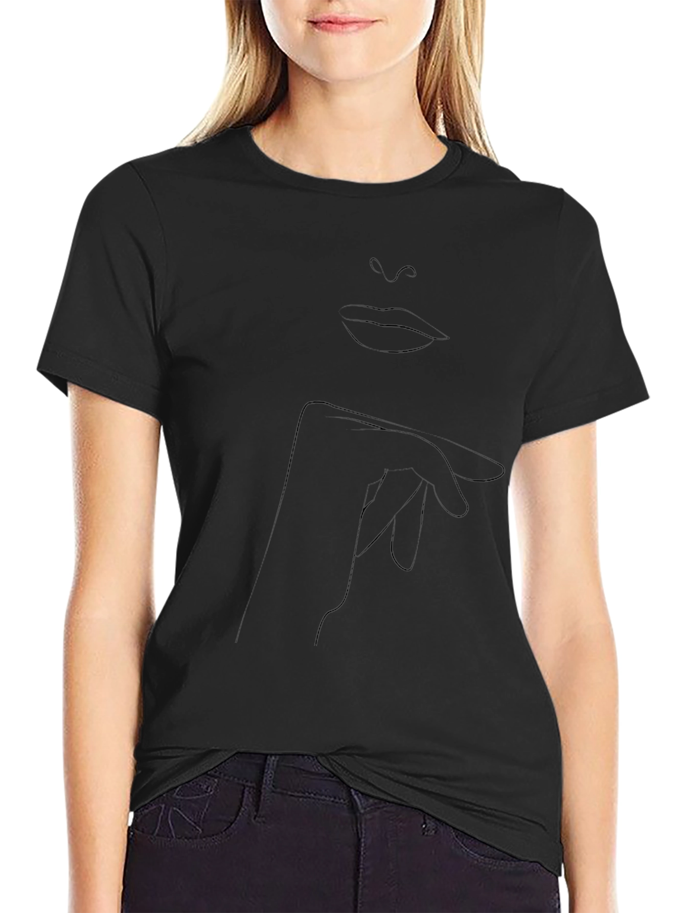 Minimalist Face Line Art Black T-Shirt