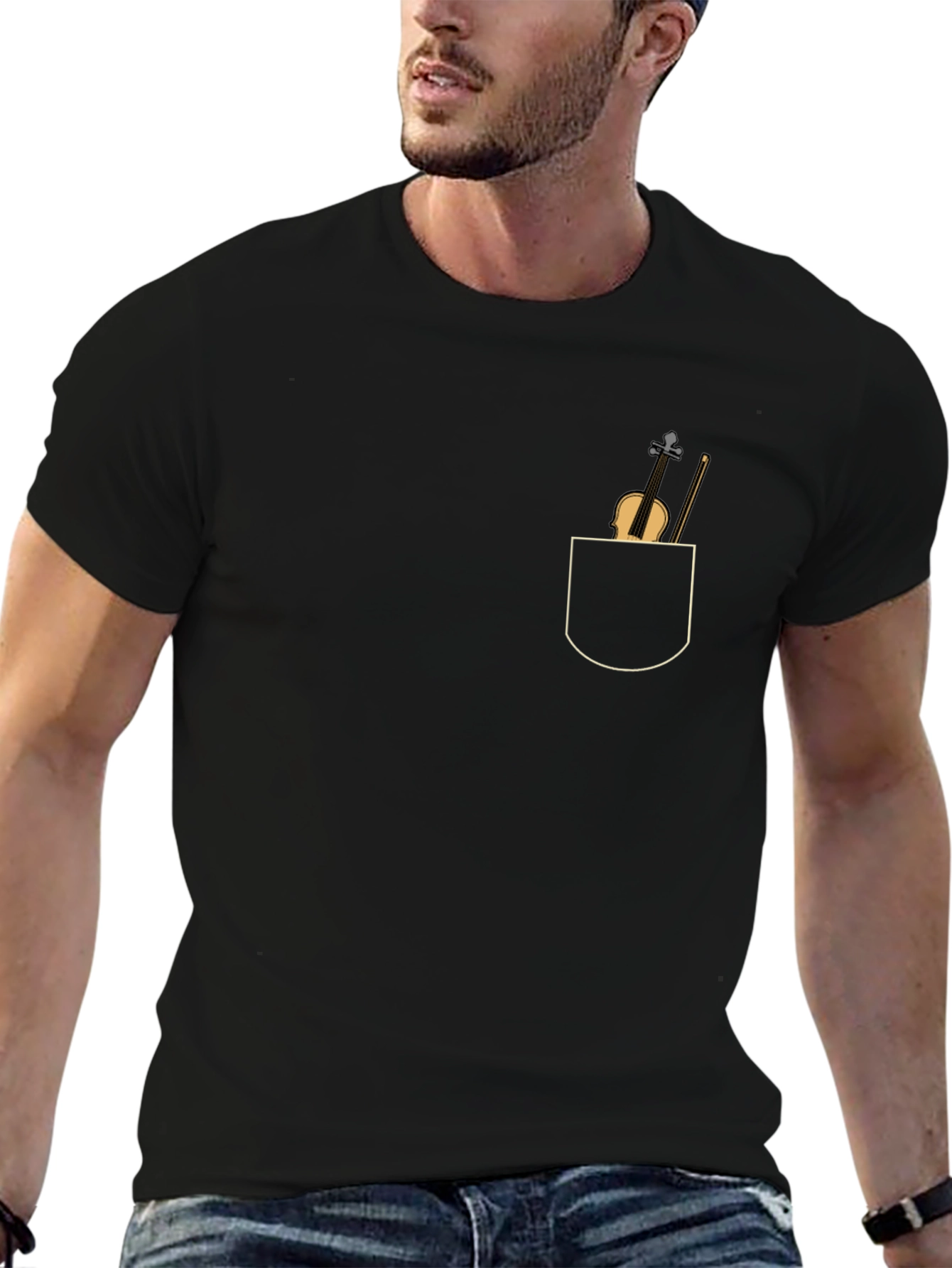 Violin Pocket Graphic Tee - Stylish Musician T-Shirt