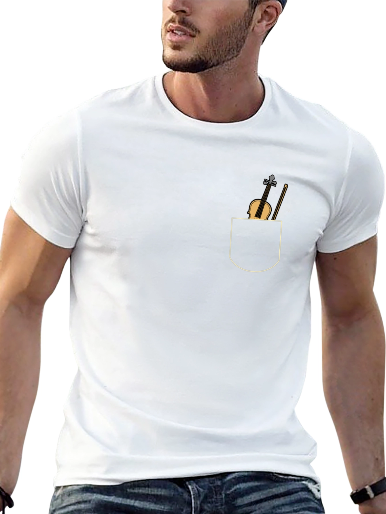 Violin Pocket Graphic Tee - Stylish Musician T-Shirt