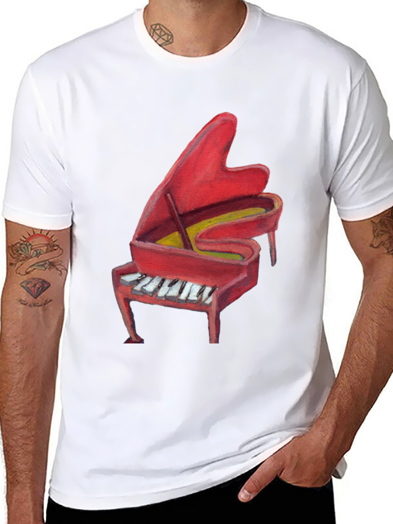 Red Piano Graphic Print T-Shirt