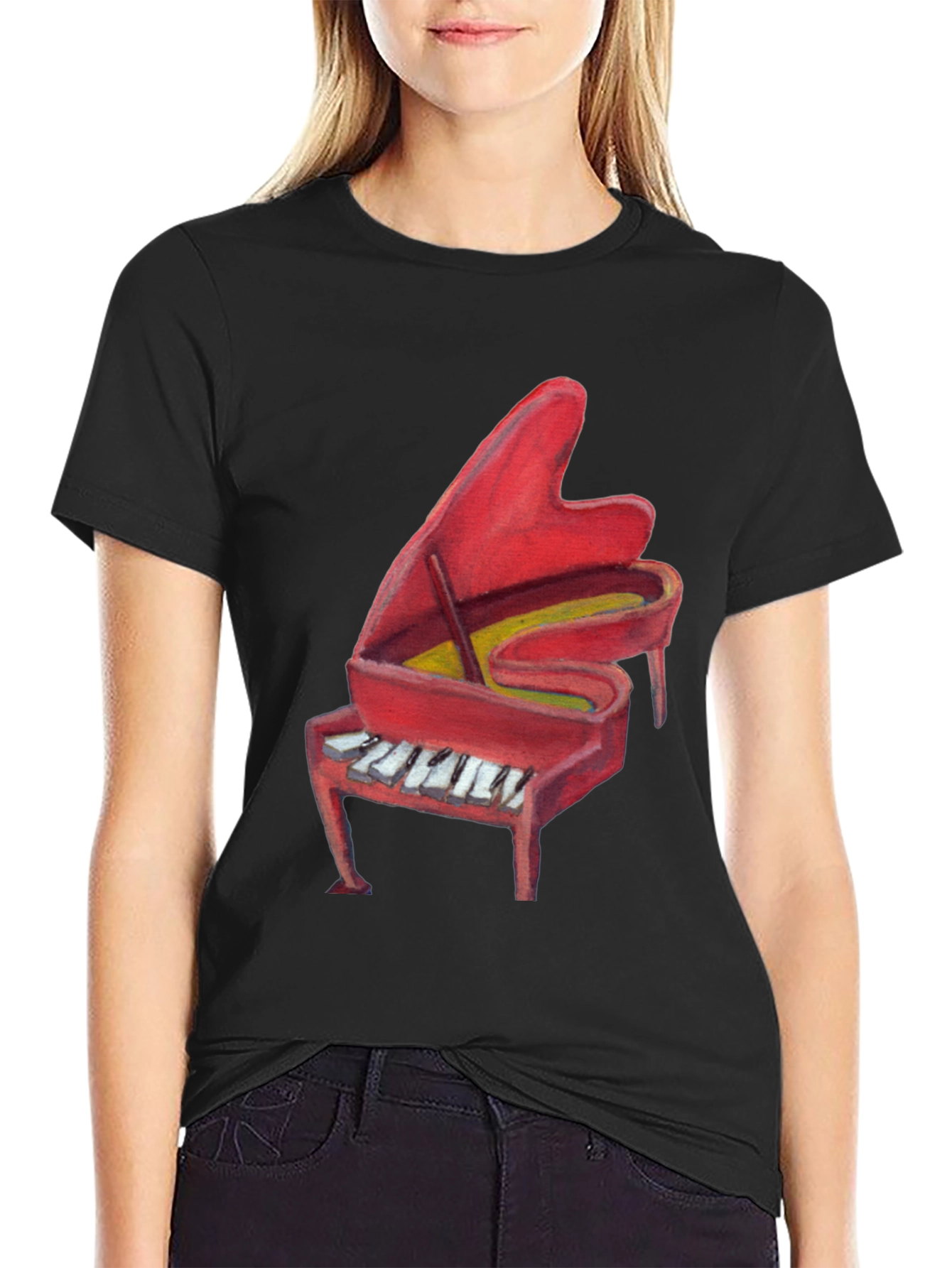 Red Piano Graphic Print T-Shirt
