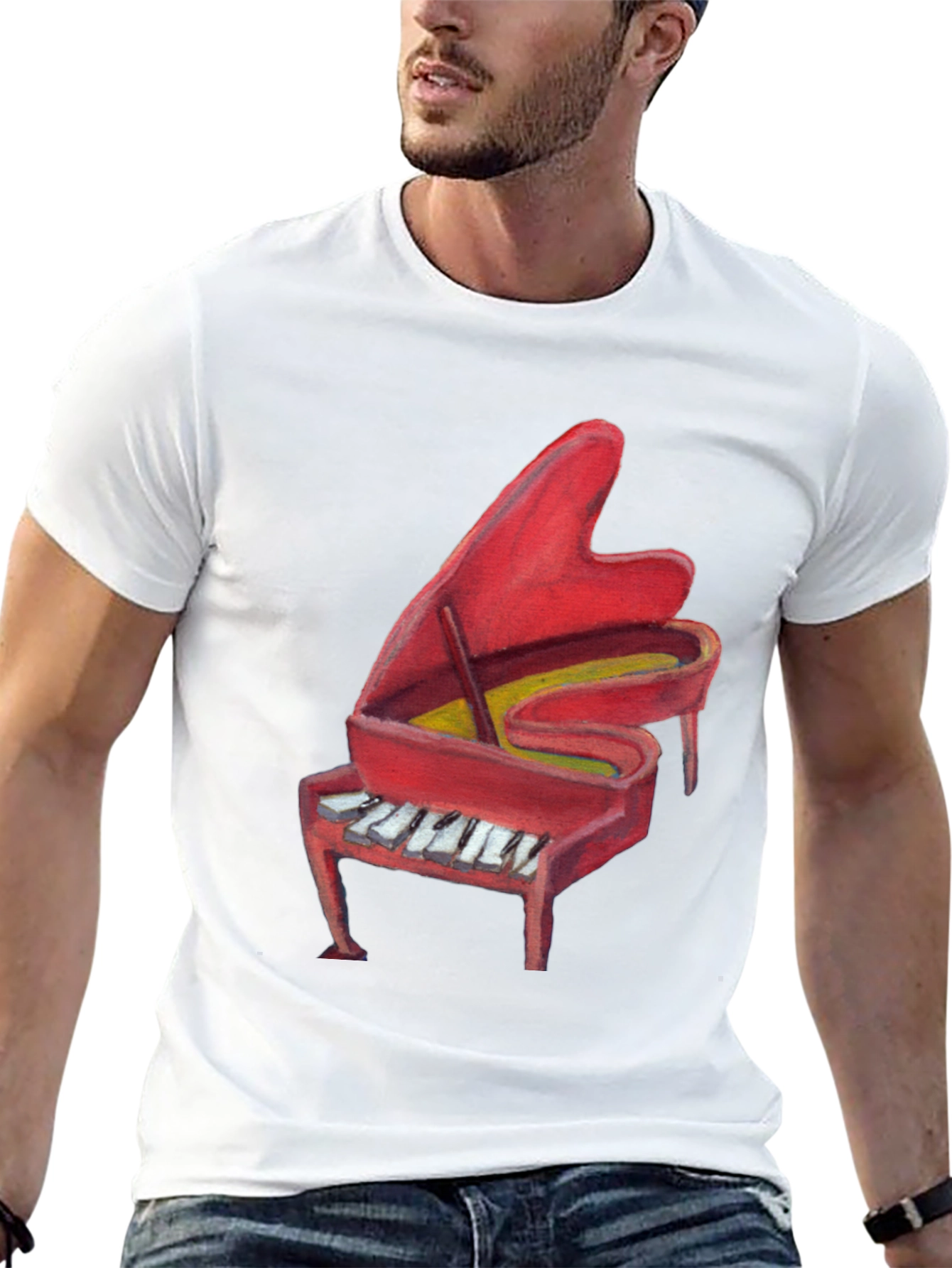 Red Piano Graphic Print T-Shirt