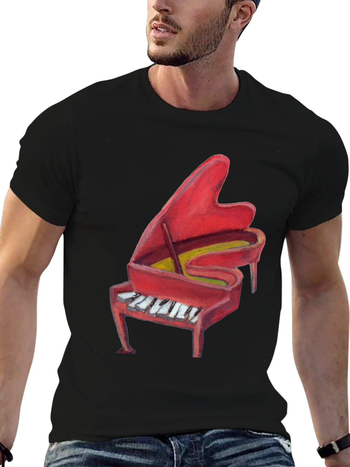 Red Piano Graphic Print T-Shirt