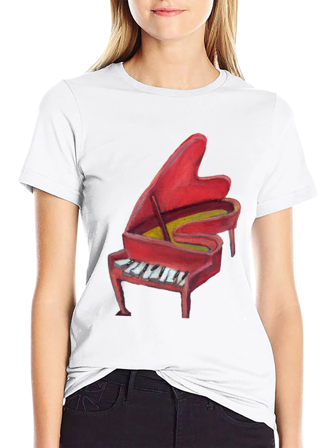 Red Piano Graphic Print T-Shirt