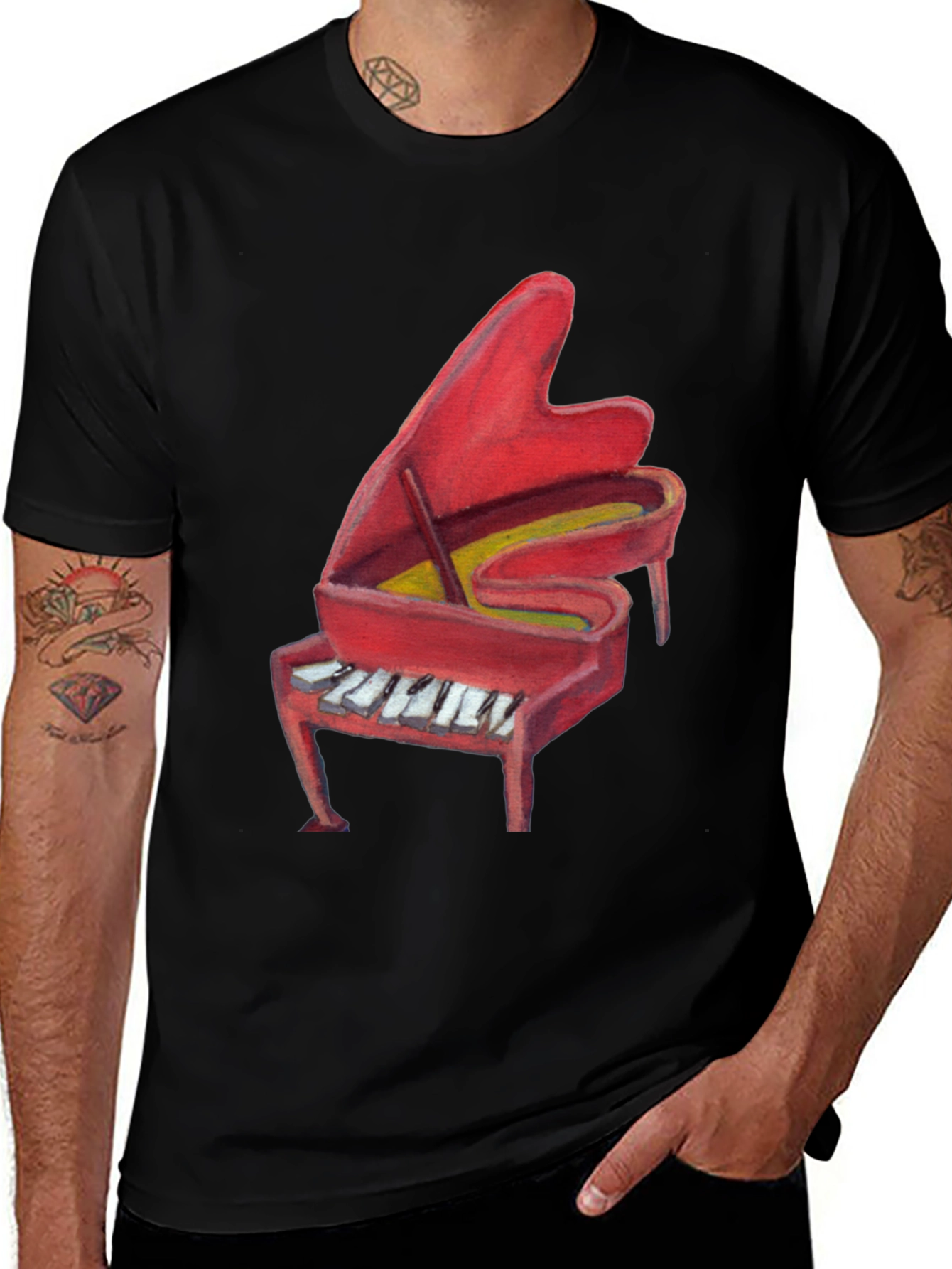 Red Piano Graphic Print T-Shirt
