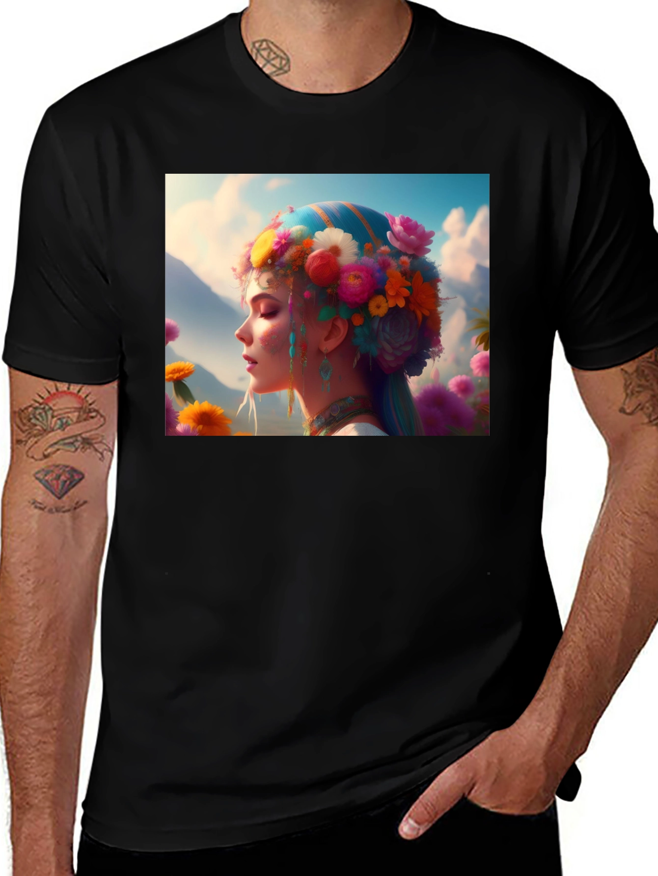 Floral Fantasy Graphic Tee - Unique Artistic Design