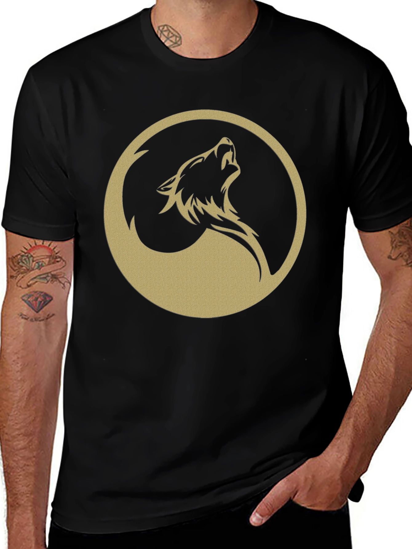 Wolf Circle Graphic T-Shirt - Mens Black Tee