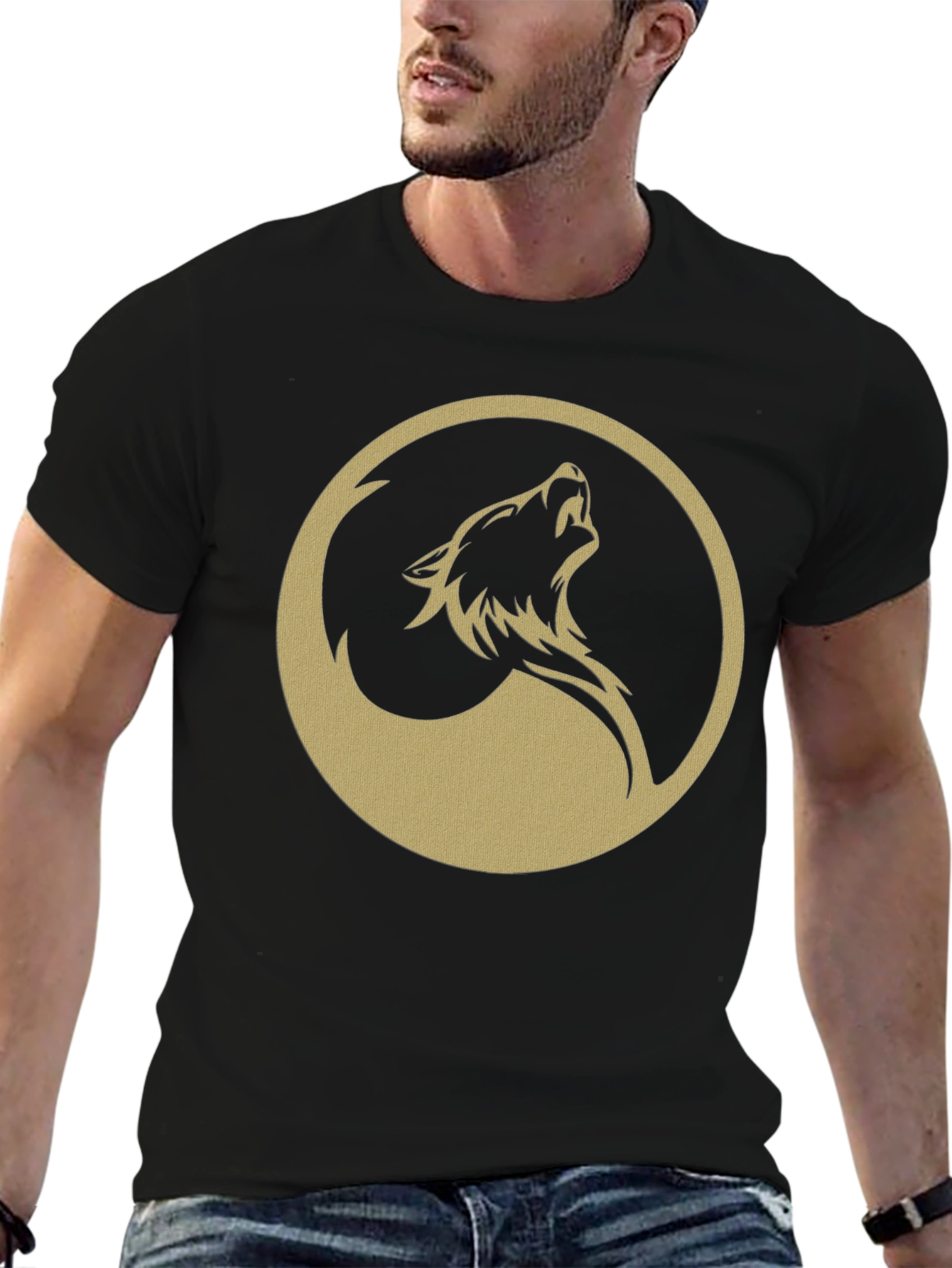 Wolf Circle Graphic T-Shirt - Mens Black Tee