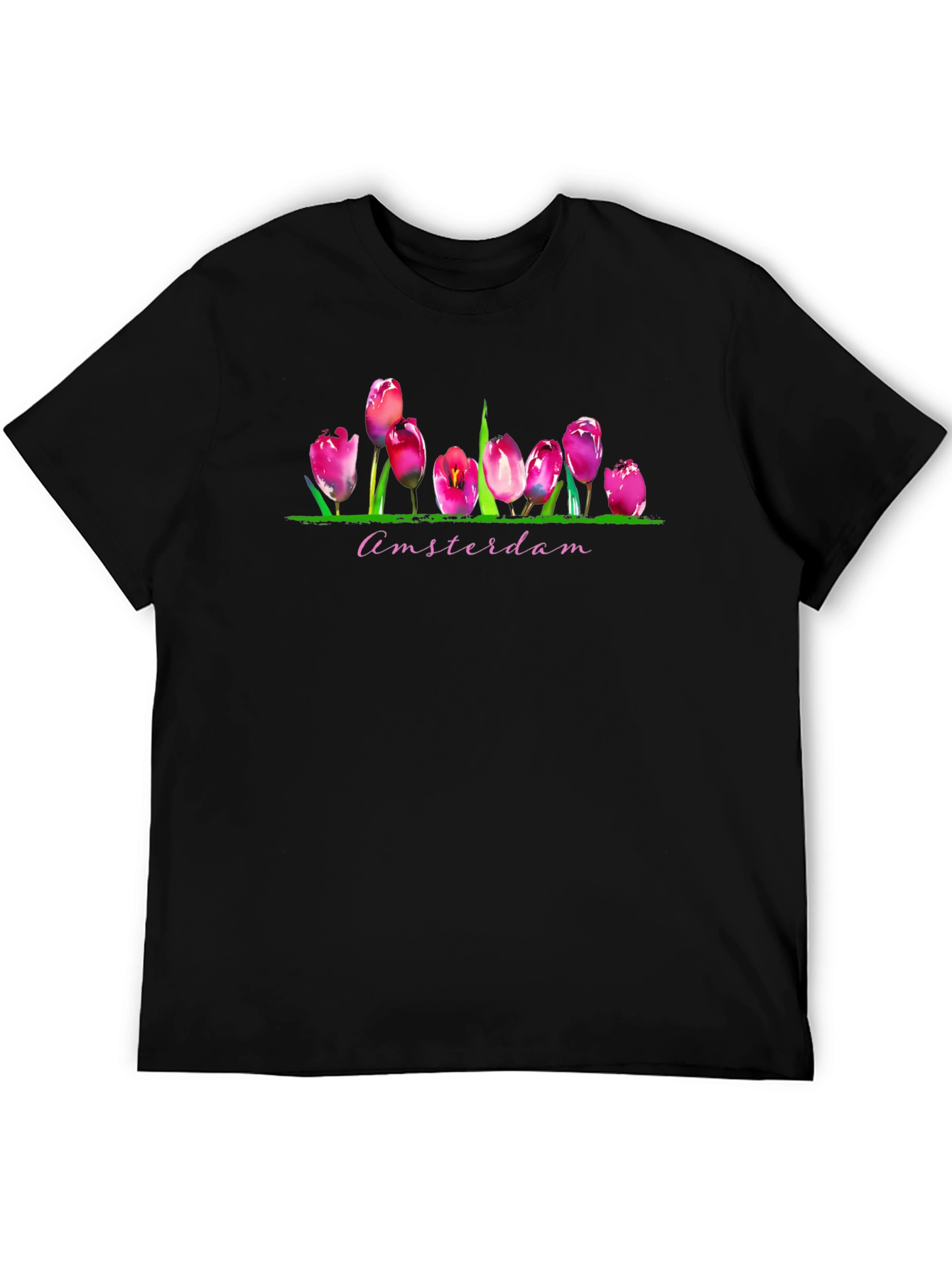 Amsterdam Tulip Graphic Black T-Shirt