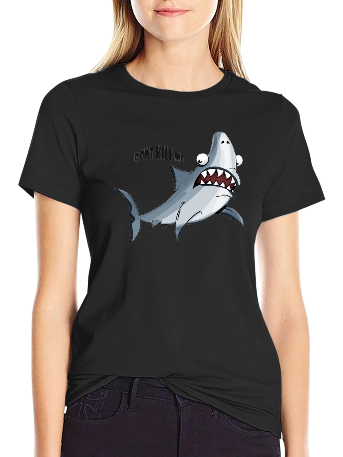 Cartoon Shark Graphic Black T-Shirt