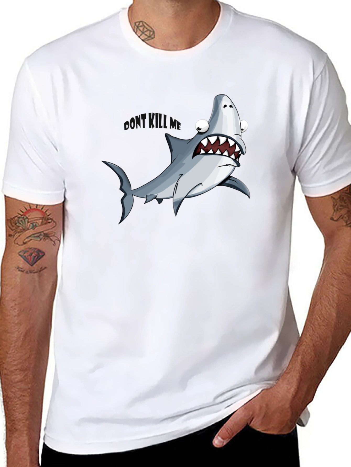 Cartoon Shark Graphic Black T-Shirt