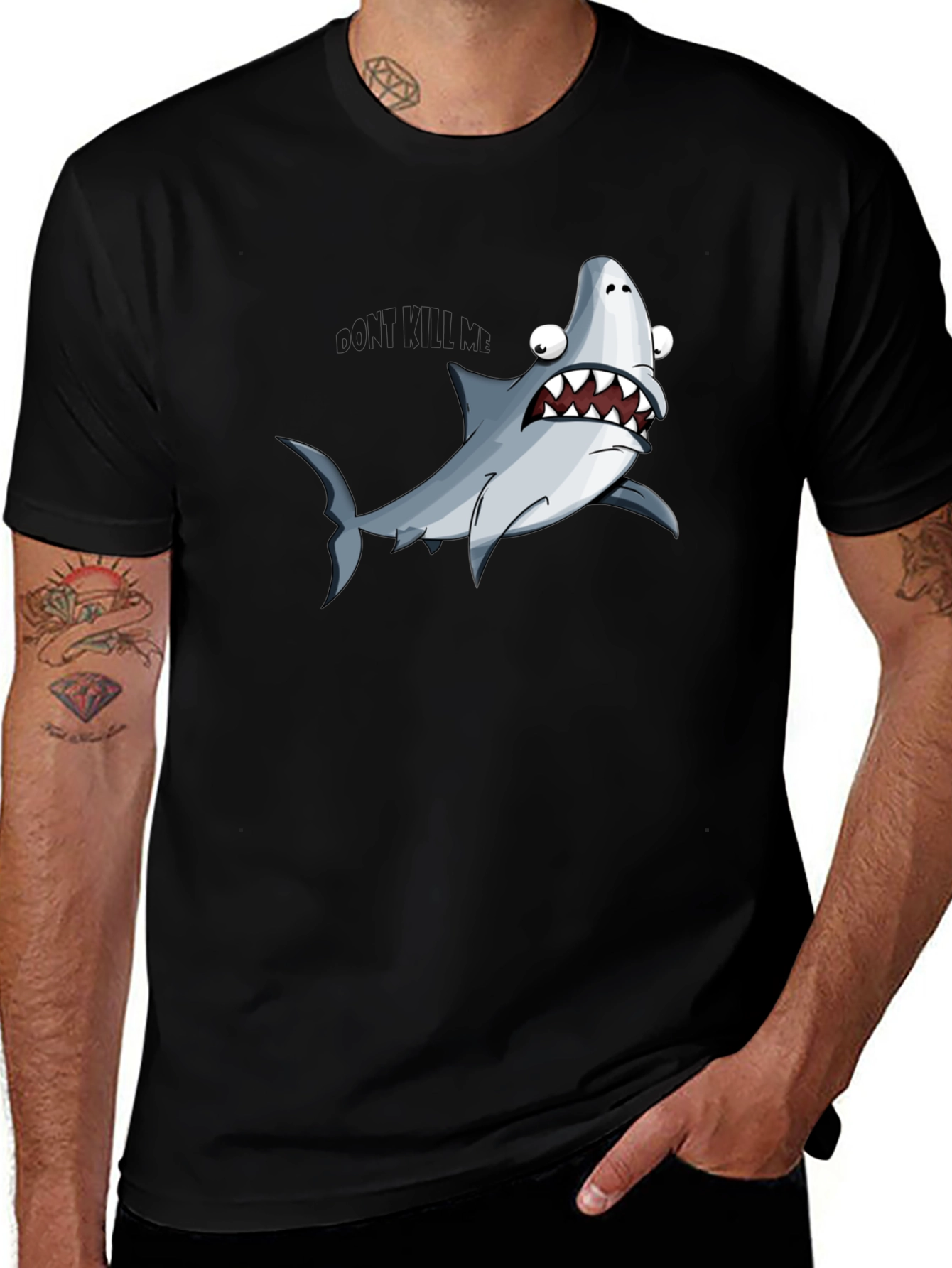 Cartoon Shark Graphic Black T-Shirt