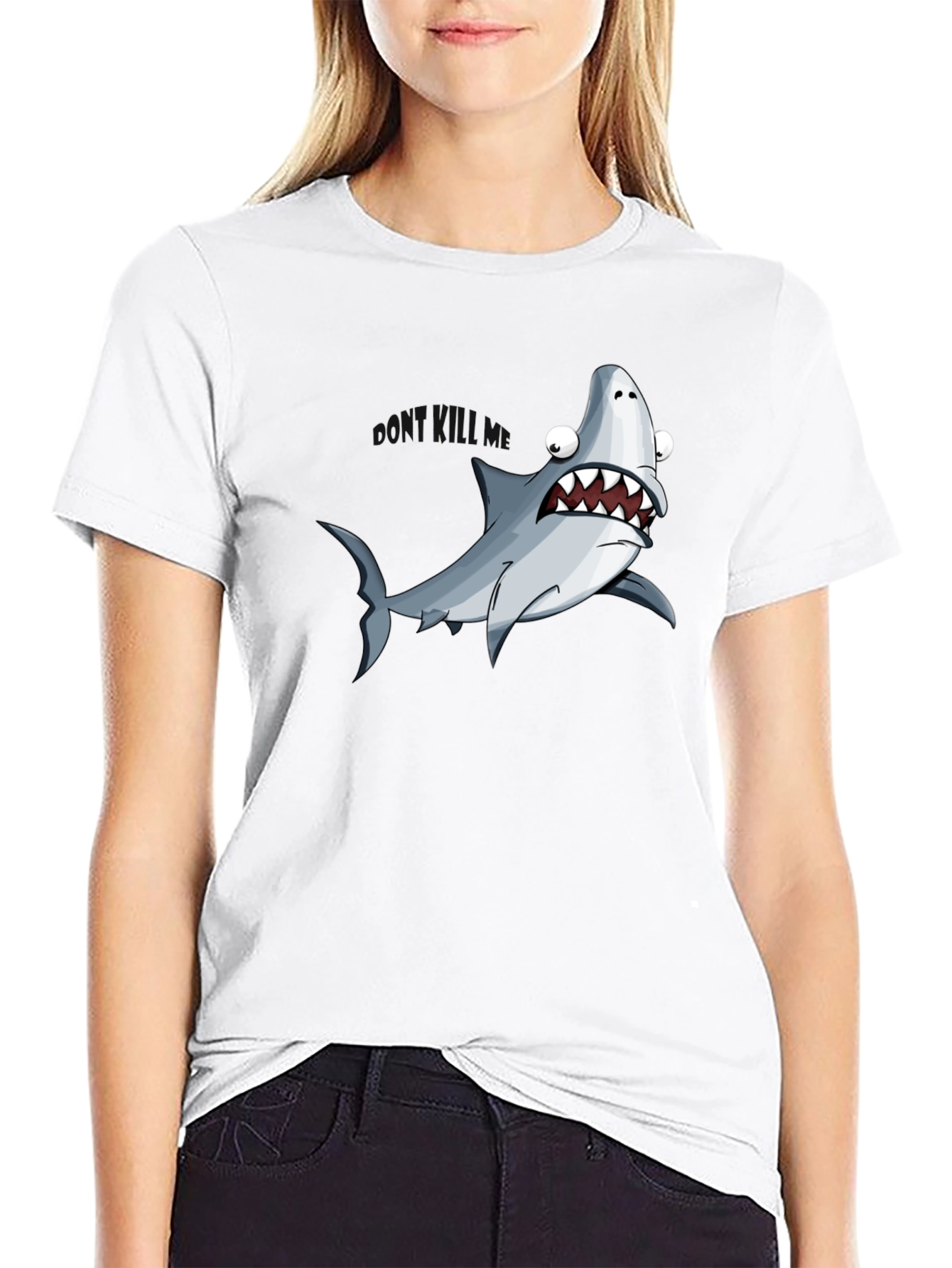 Cartoon Shark Graphic Black T-Shirt