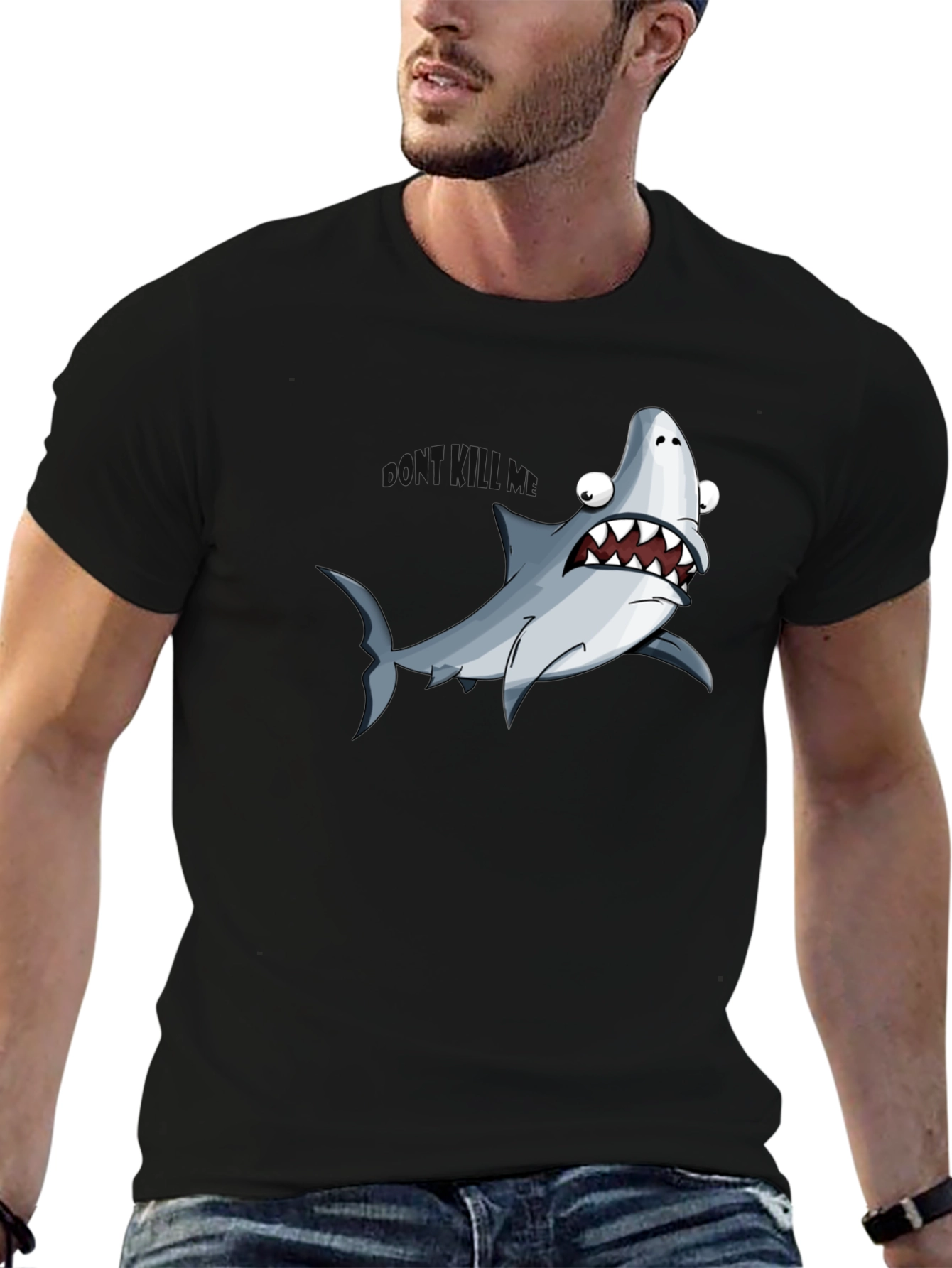 Cartoon Shark Graphic Black T-Shirt