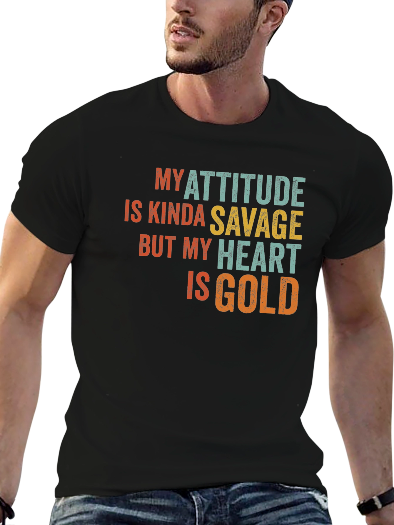 Attitude Savage Heart Gold Mens Tee