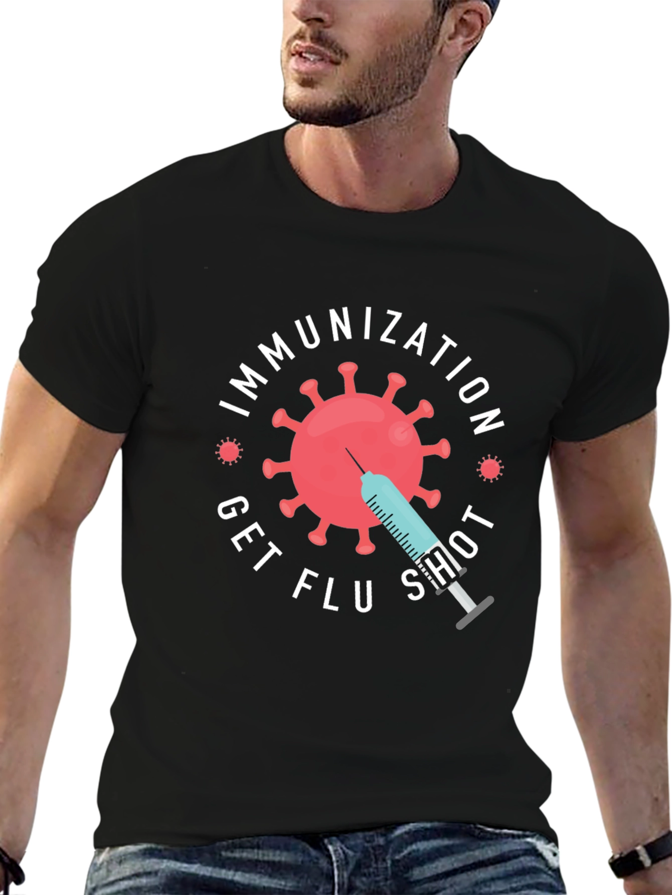 Immunization Get Flu Shot Graphic Tee - Black