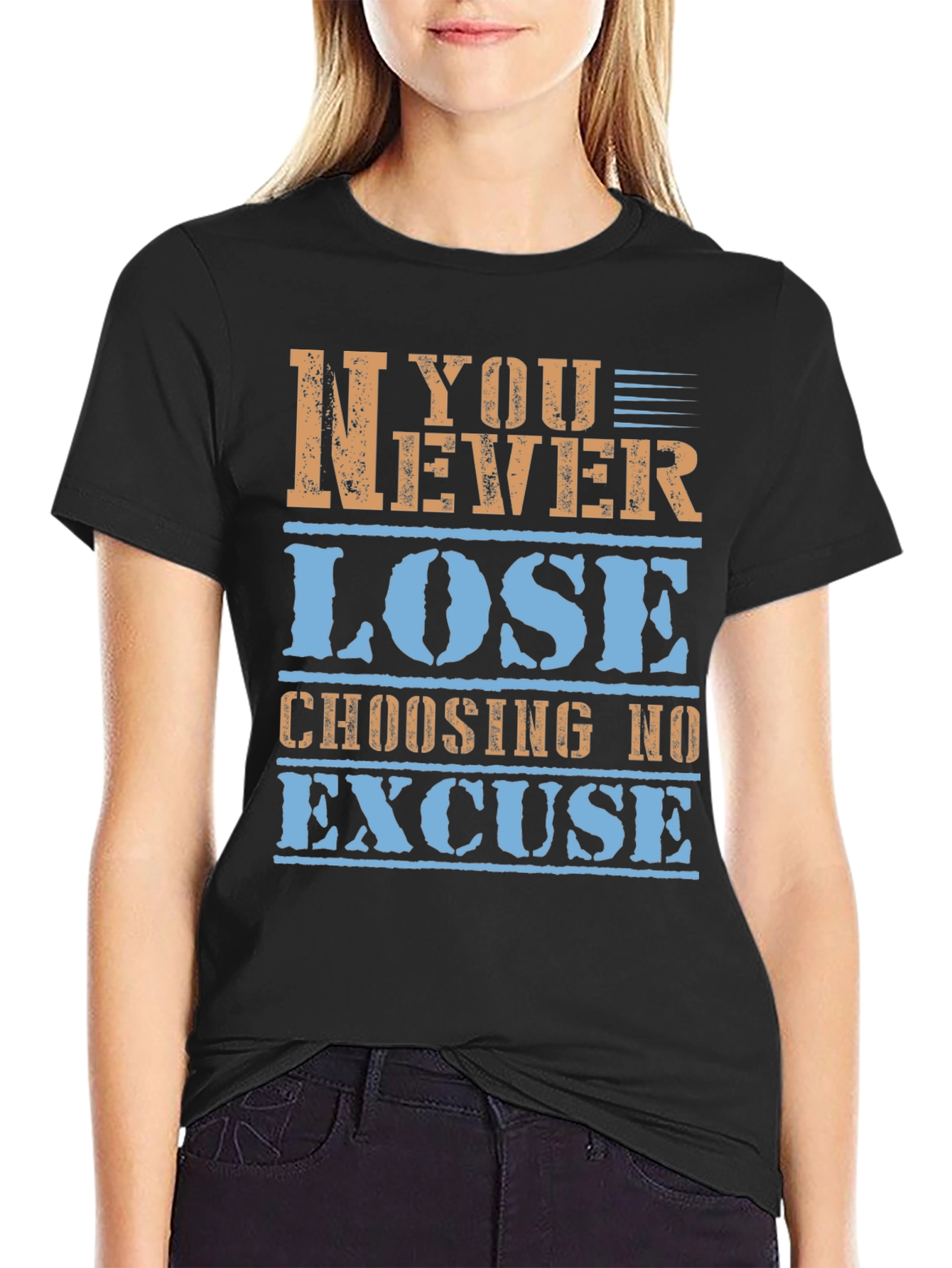 Inspirational Graphic Tee - Never Lose - Black