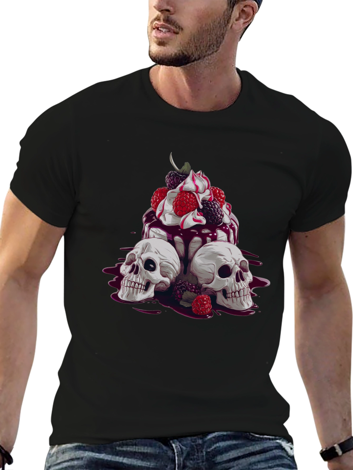 Skull & Berries Graphic Tee - Edgy Casual Wear