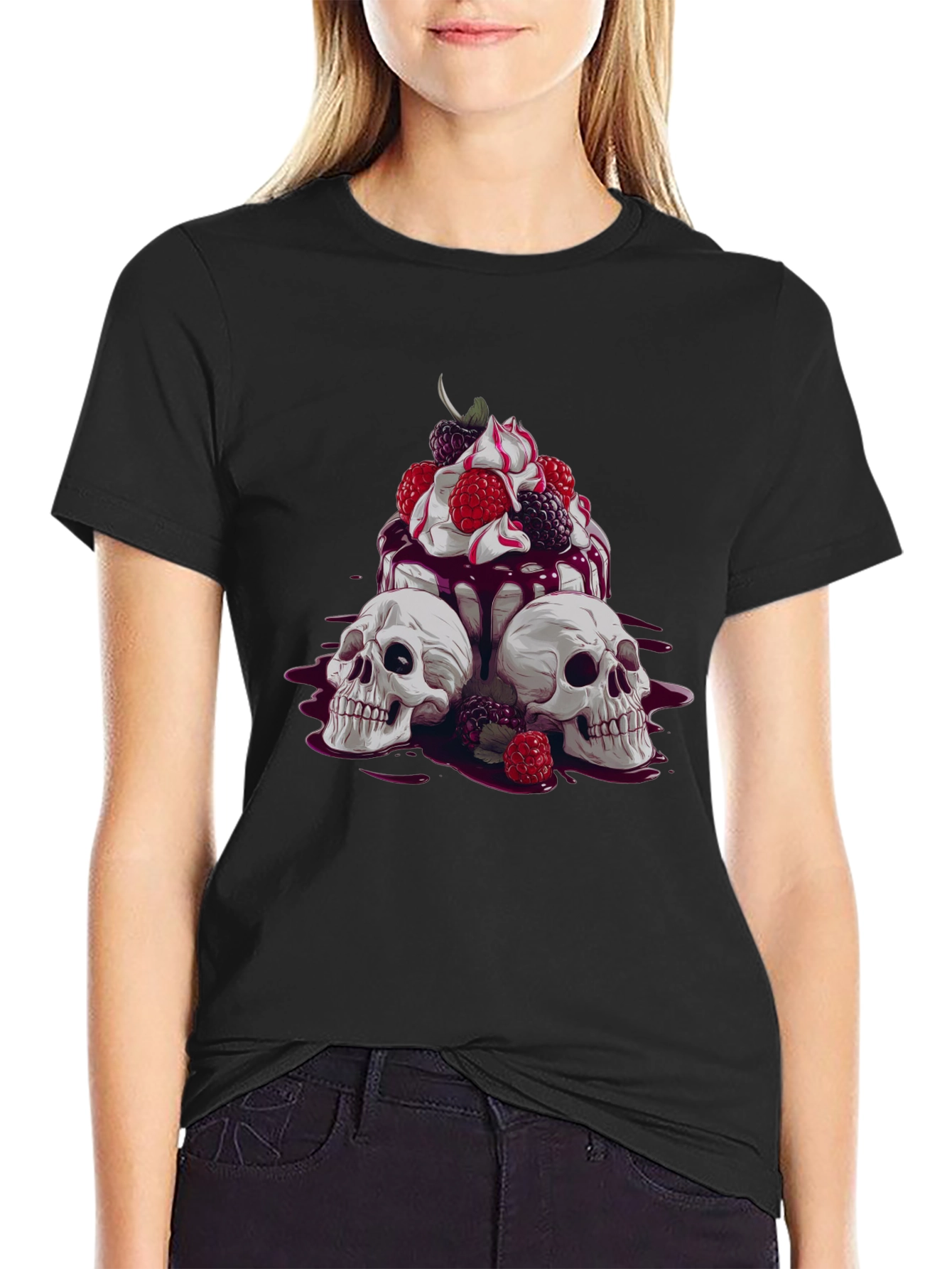 Skull & Berries Graphic Tee - Edgy Casual Wear