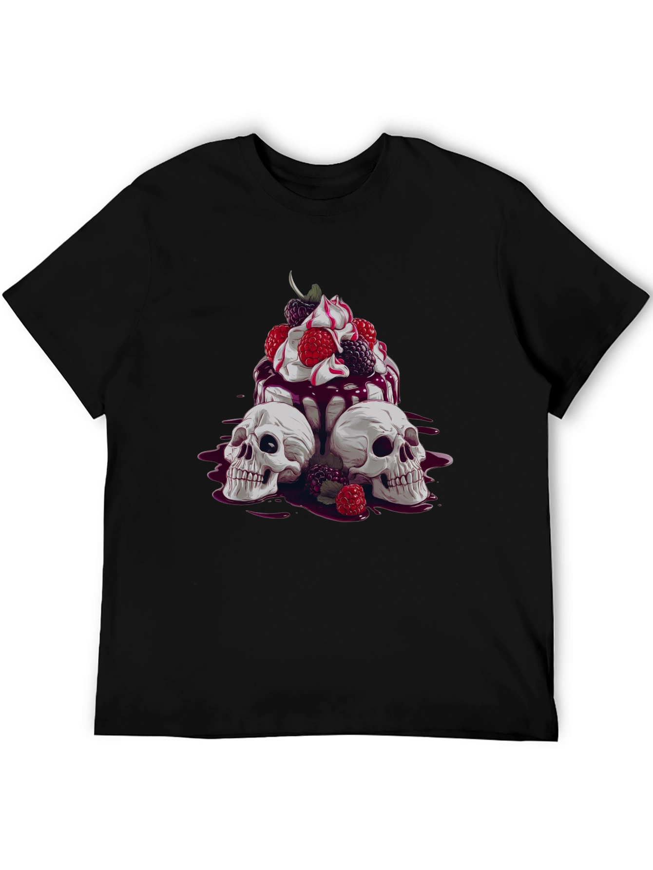Skull & Berries Graphic Tee - Edgy Casual Wear