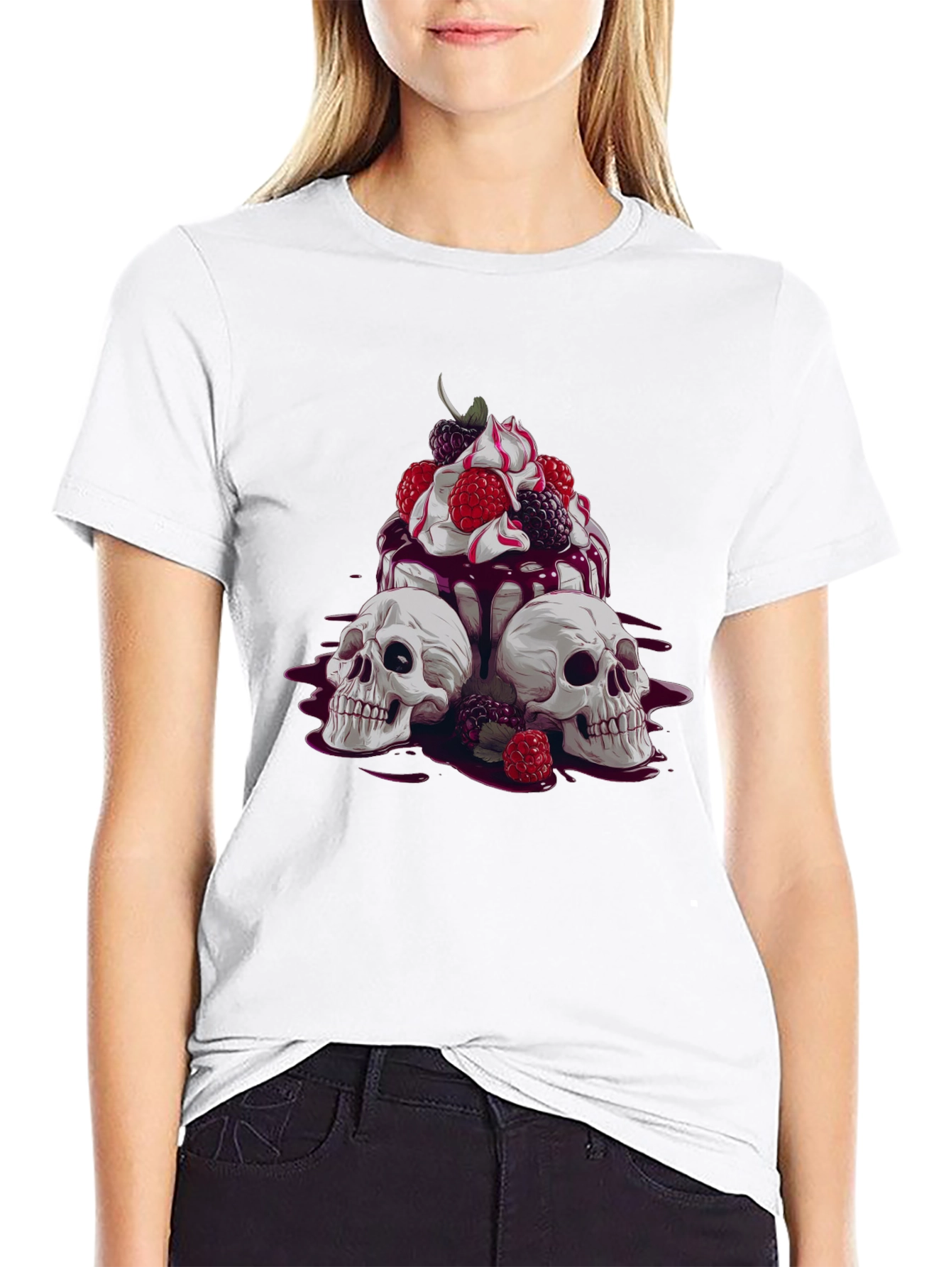 Skull & Berries Graphic Tee - Edgy Casual Wear