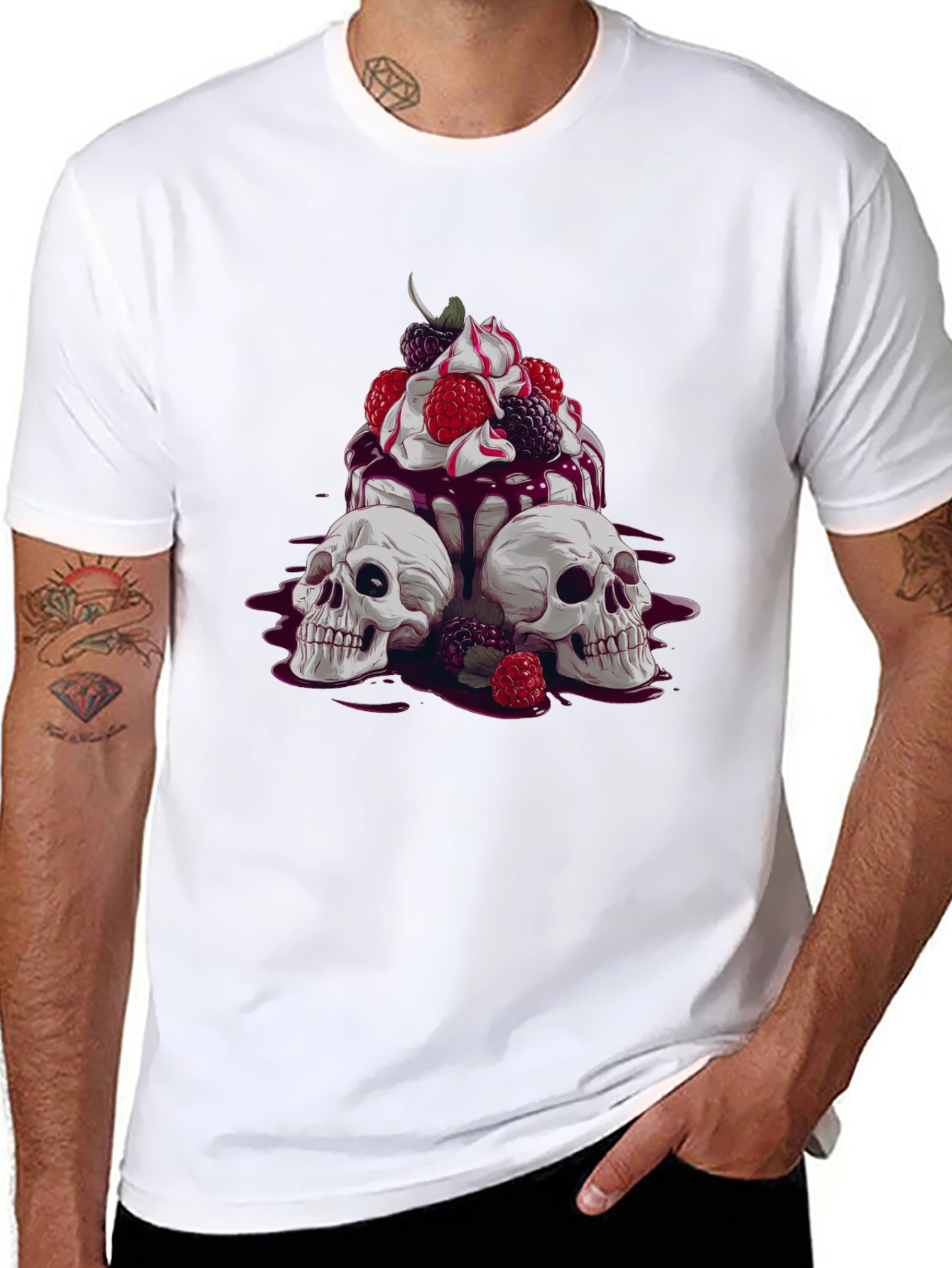 Skull & Berries Graphic Tee - Edgy Casual Wear