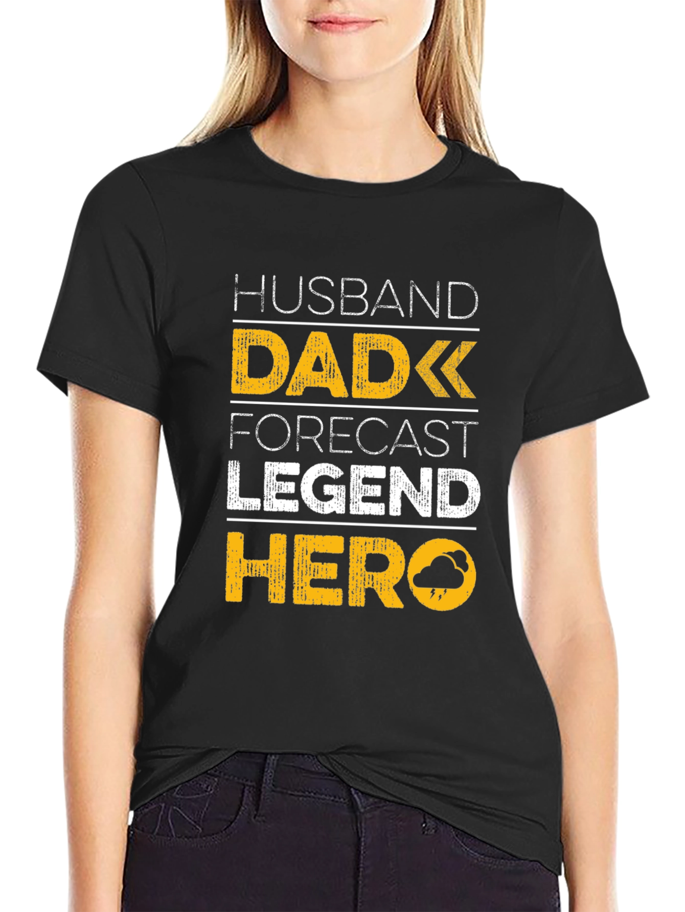 Husband Dad Forecast Legend Hero Black T-Shirt