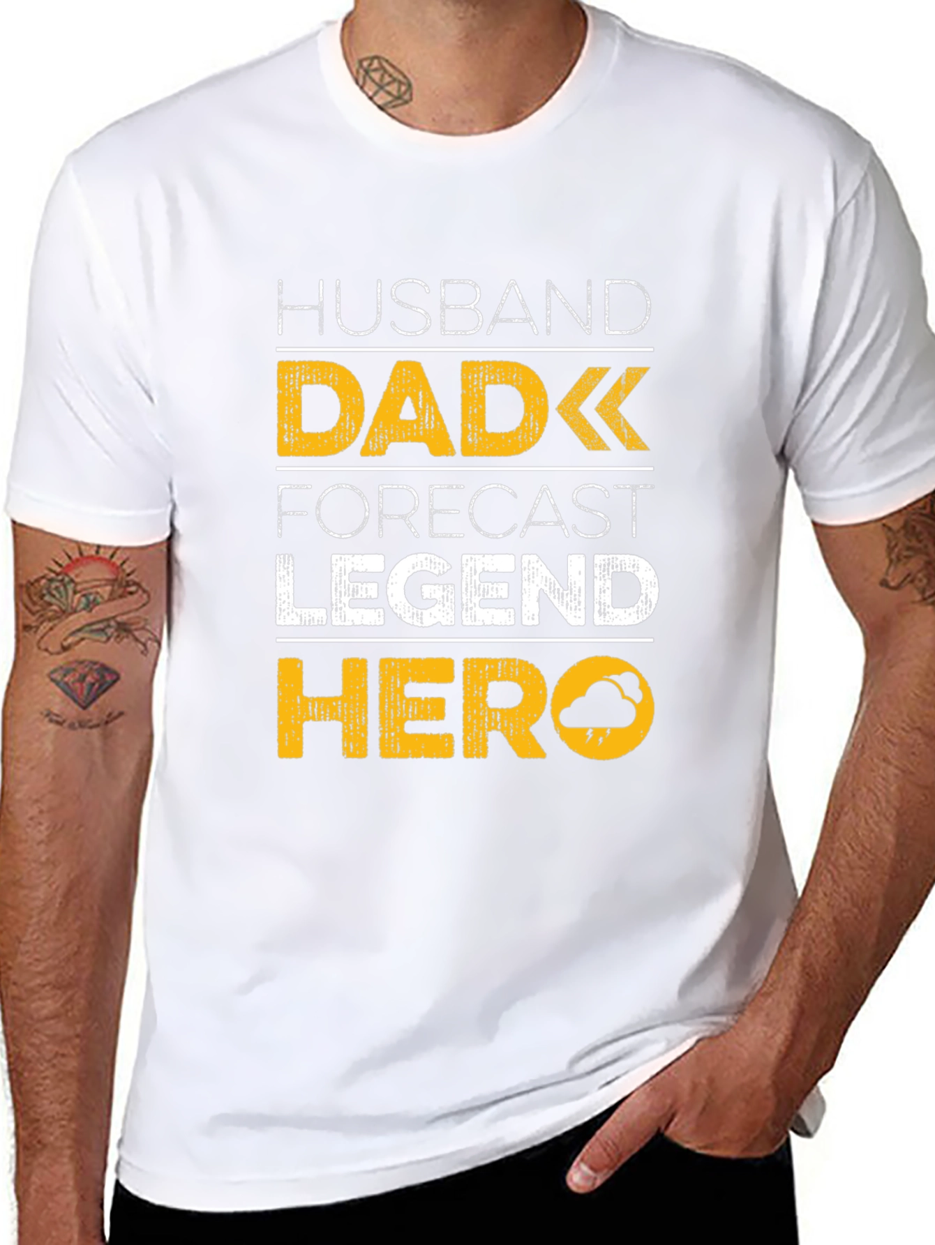 Husband Dad Forecast Legend Hero Black T-Shirt