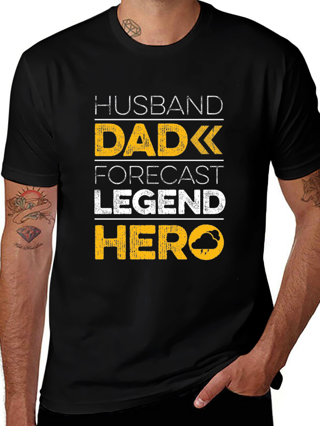 Husband Dad Forecast Legend Hero Black T-Shirt