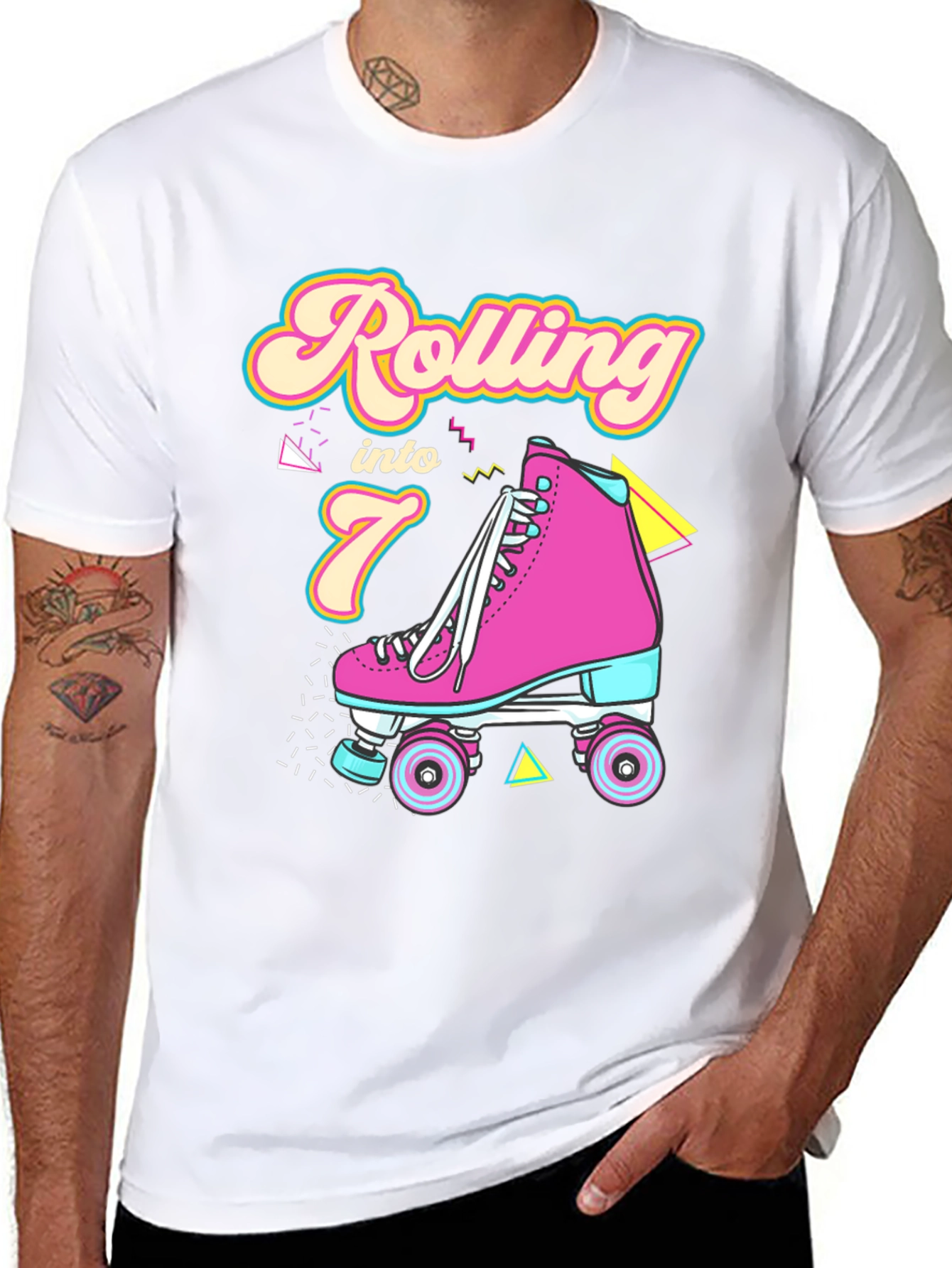 Retro Rolling Into 7th Birthday T-Shirt