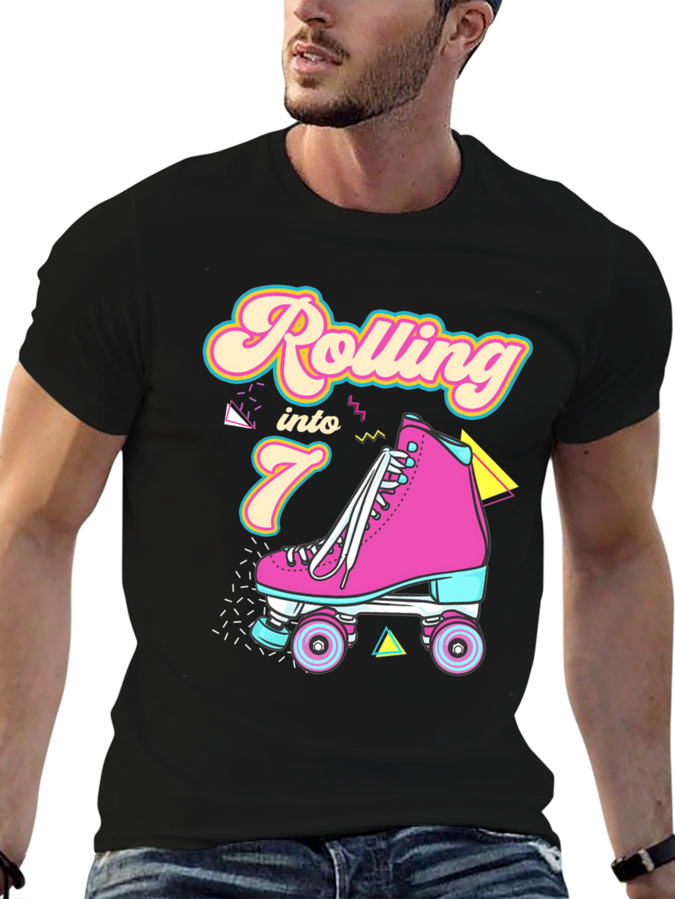 Retro Rolling Into 7th Birthday T-Shirt