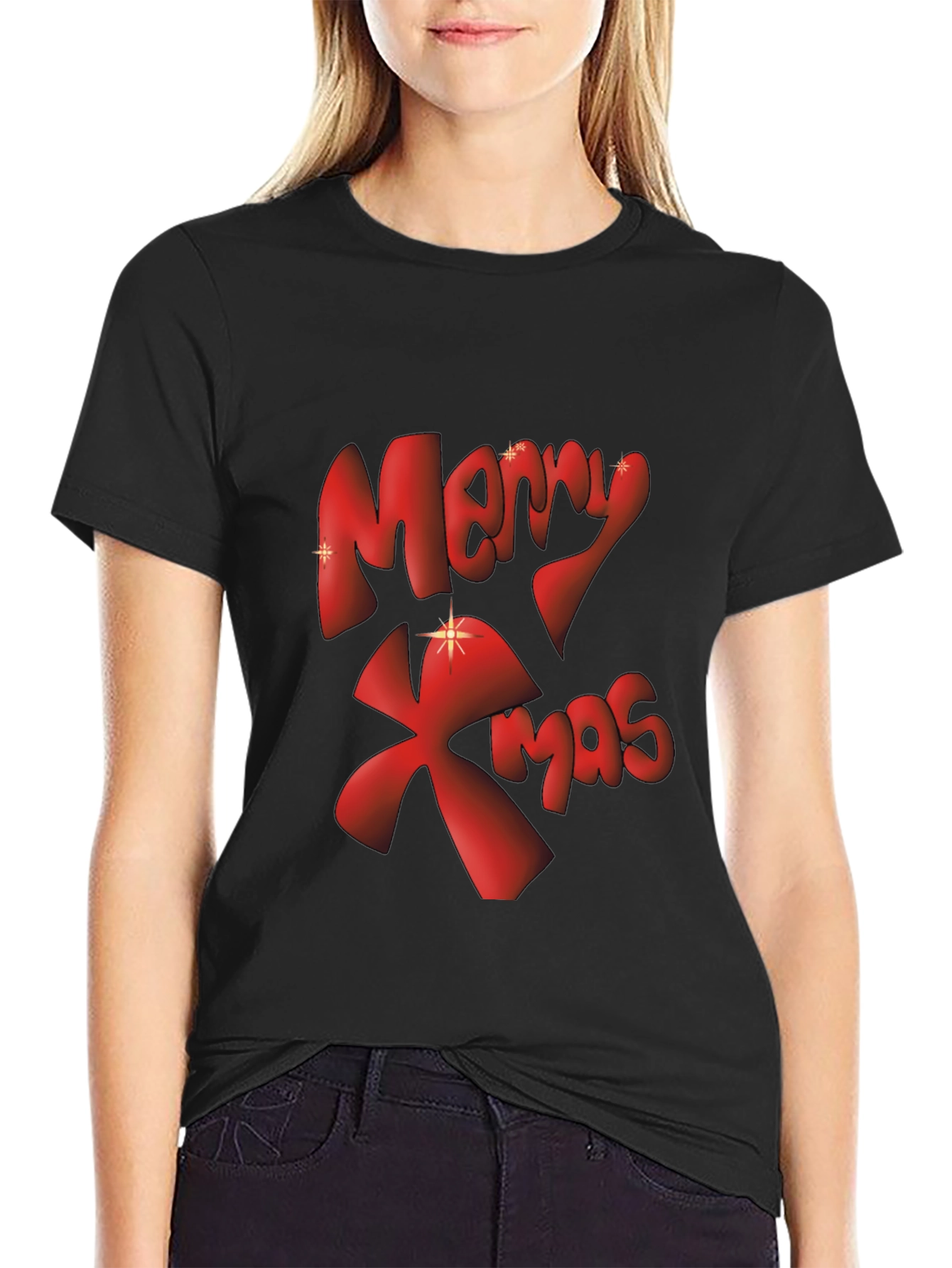 Merry Xmas Graphic Tee - Black Christmas T-Shirt