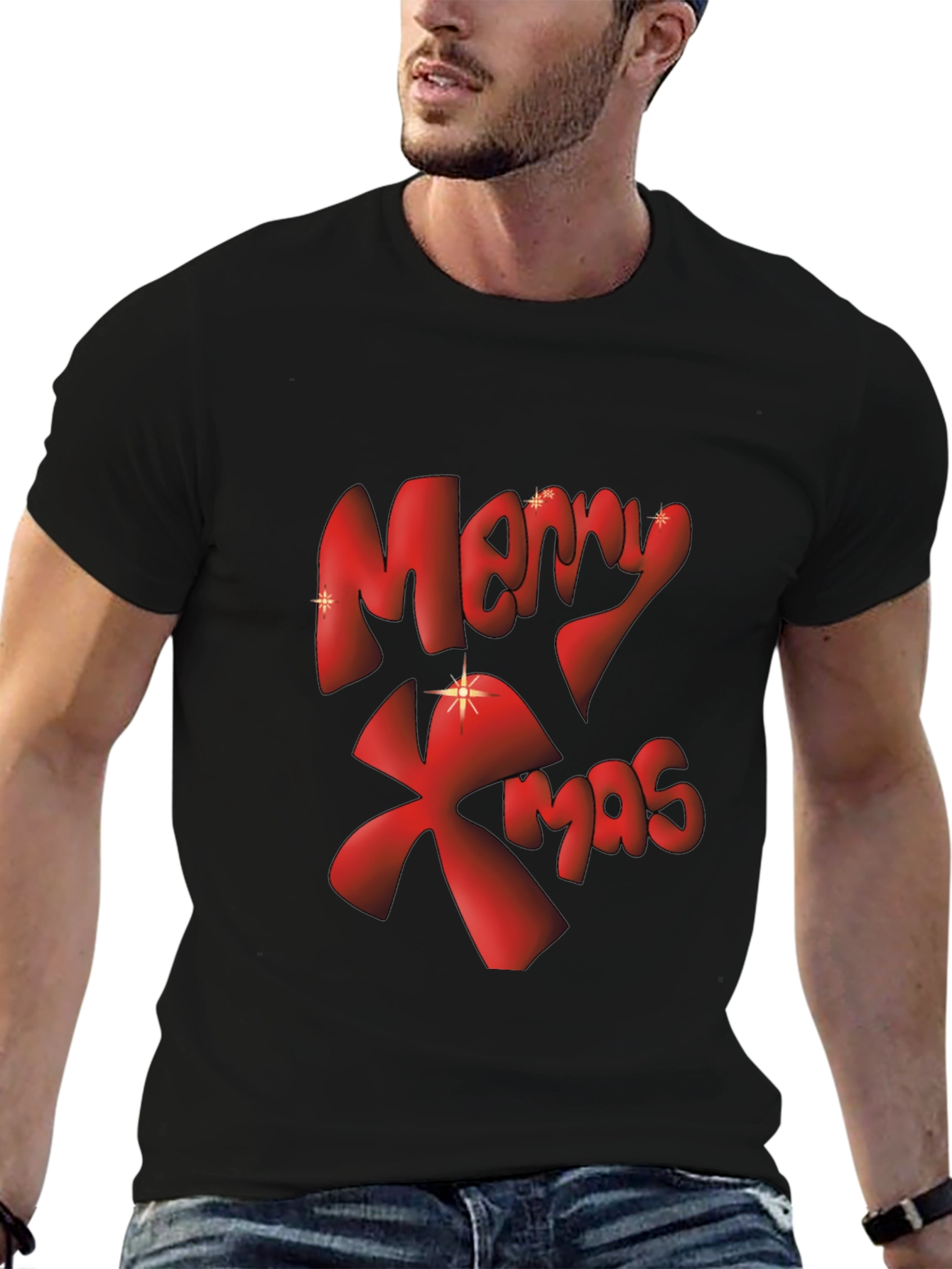 Merry Xmas Graphic Tee - Black Christmas T-Shirt