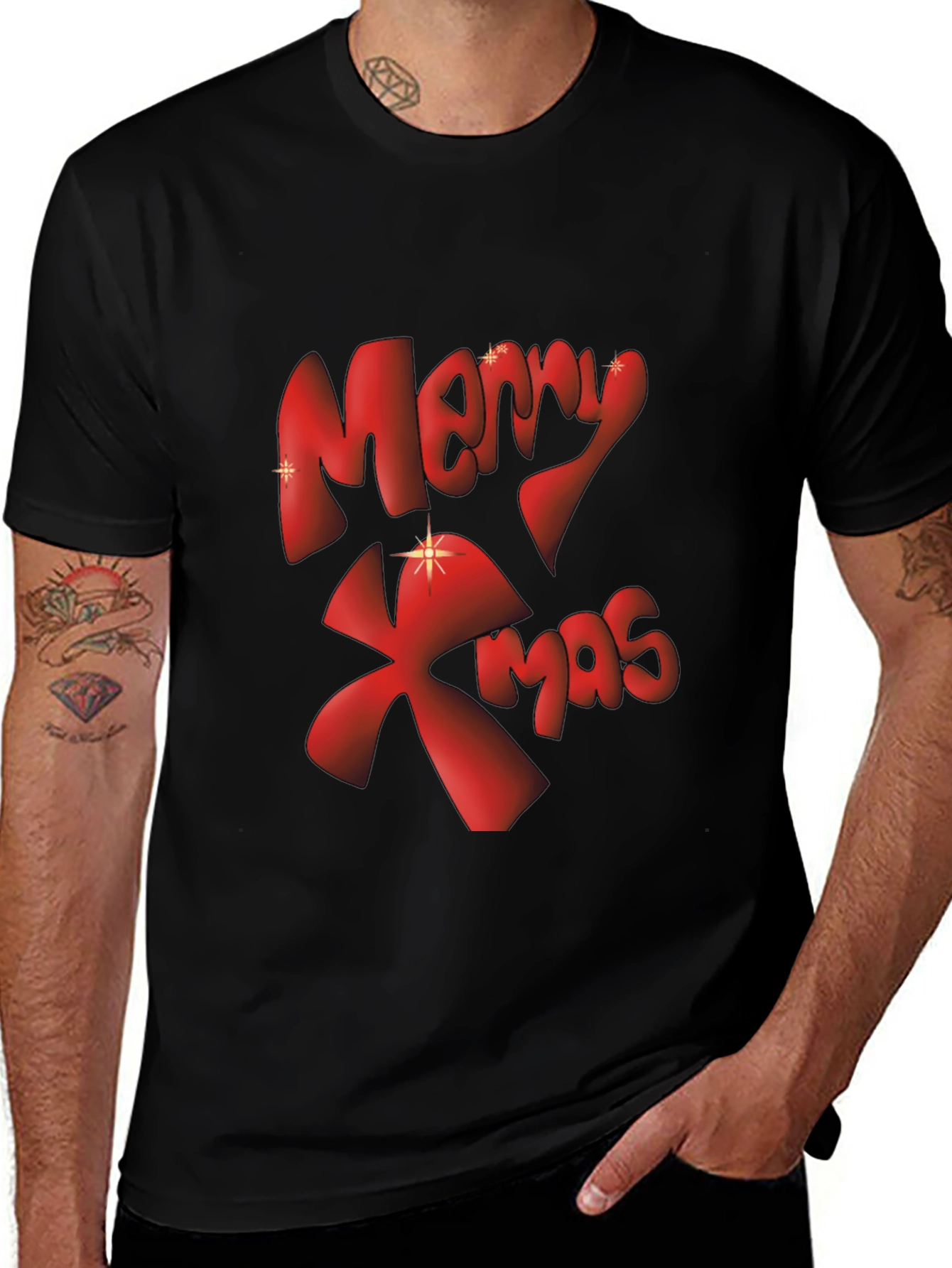 Merry Xmas Graphic Tee - Black Christmas T-Shirt
