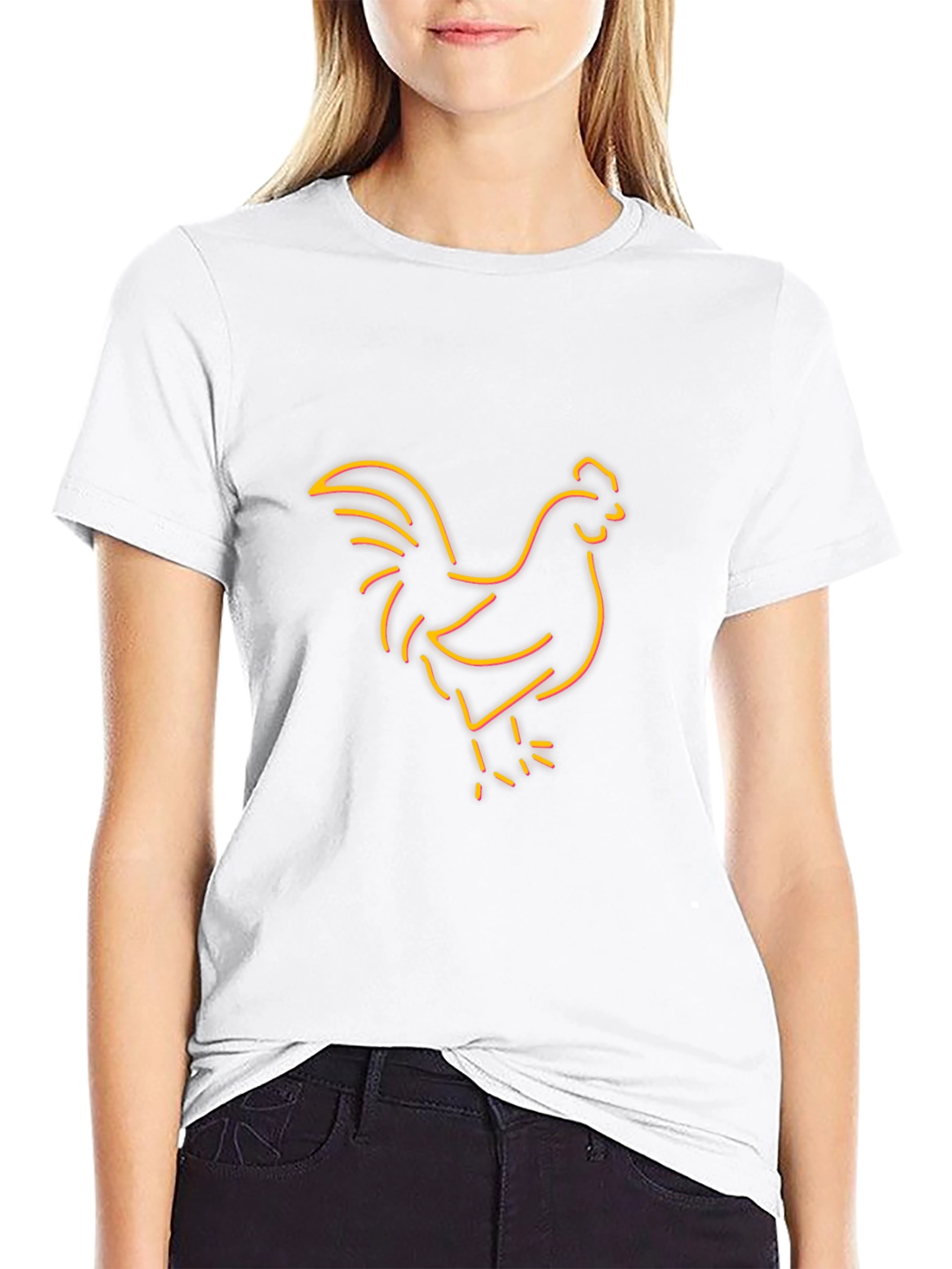 Neon Chicken Graphic Tee - Black Cotton Blend T-Shirt