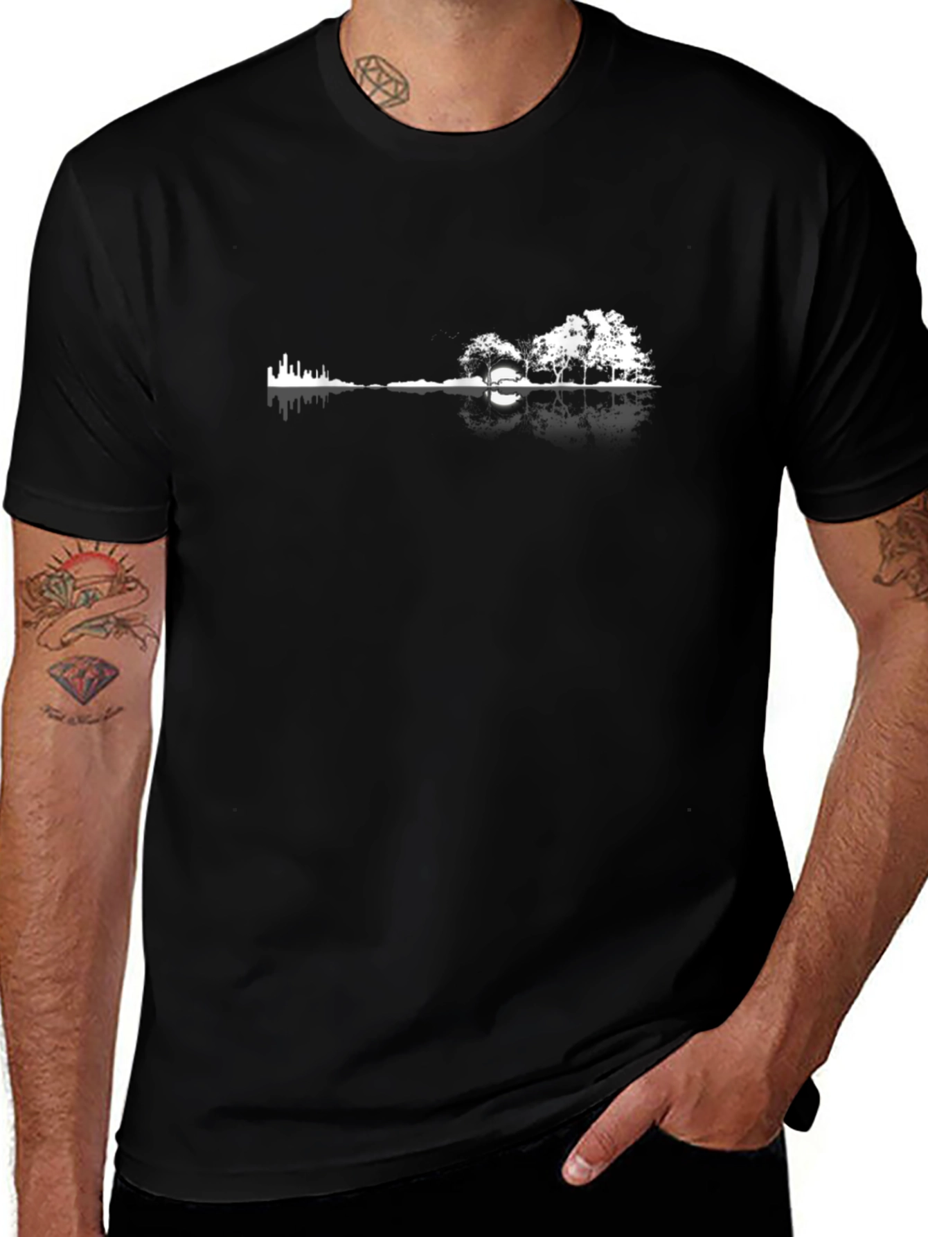 Nature Guitar Tee - Black Graphic T-Shirt
