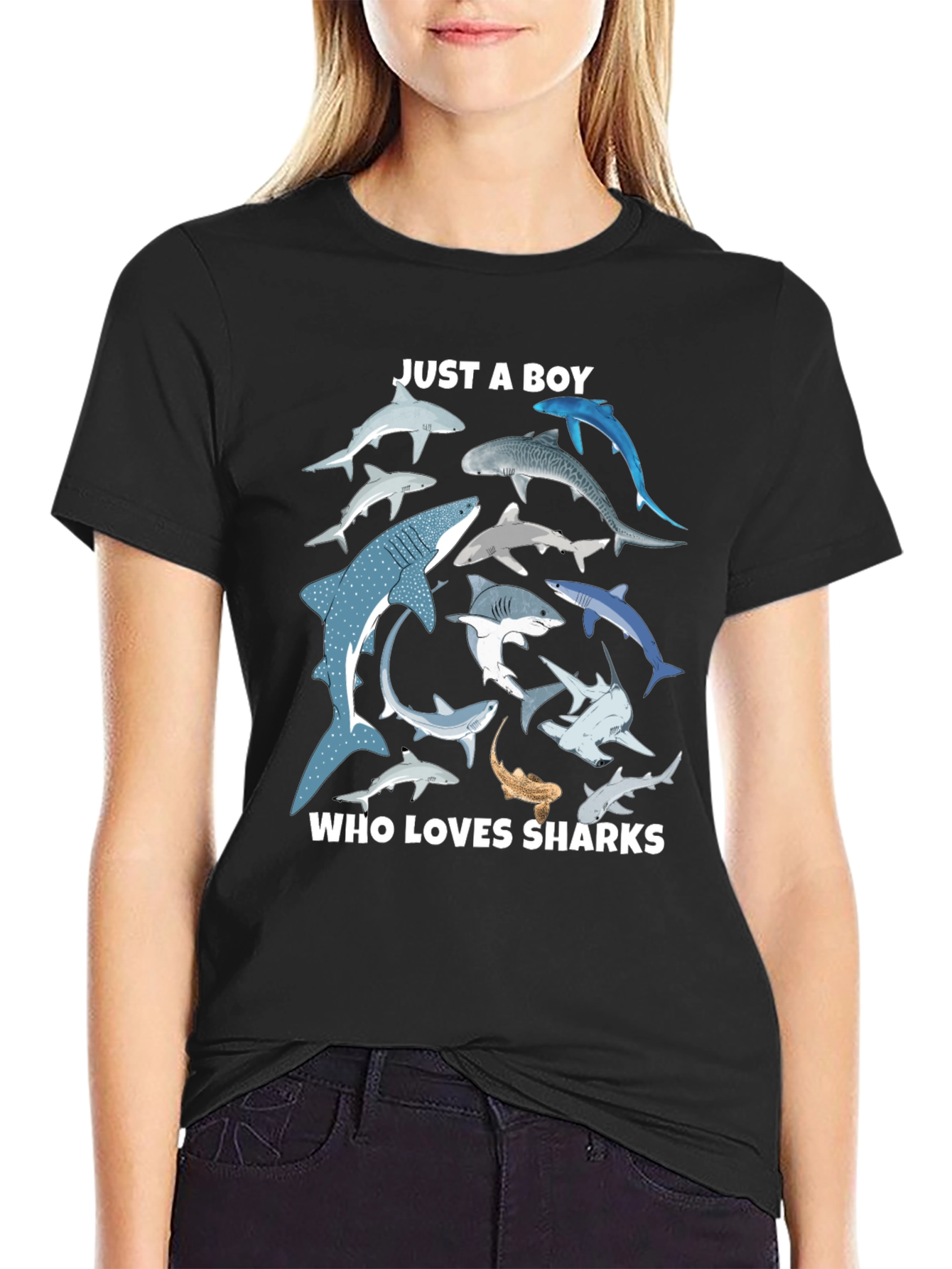 Shark Lover Boys Graphic T-Shirt - Black