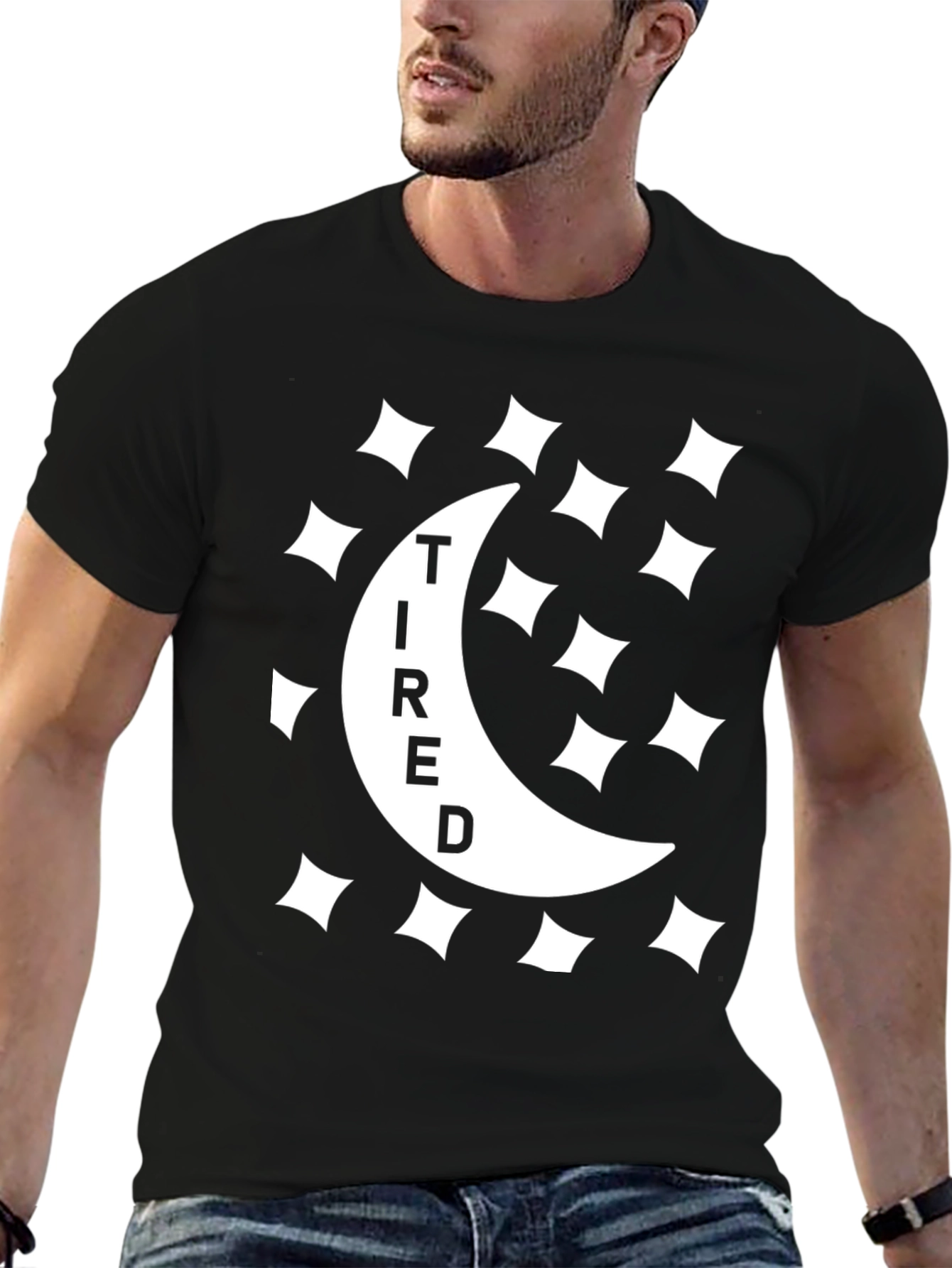 Tired Moon Graphic Tee - Unisex Black T-Shirt