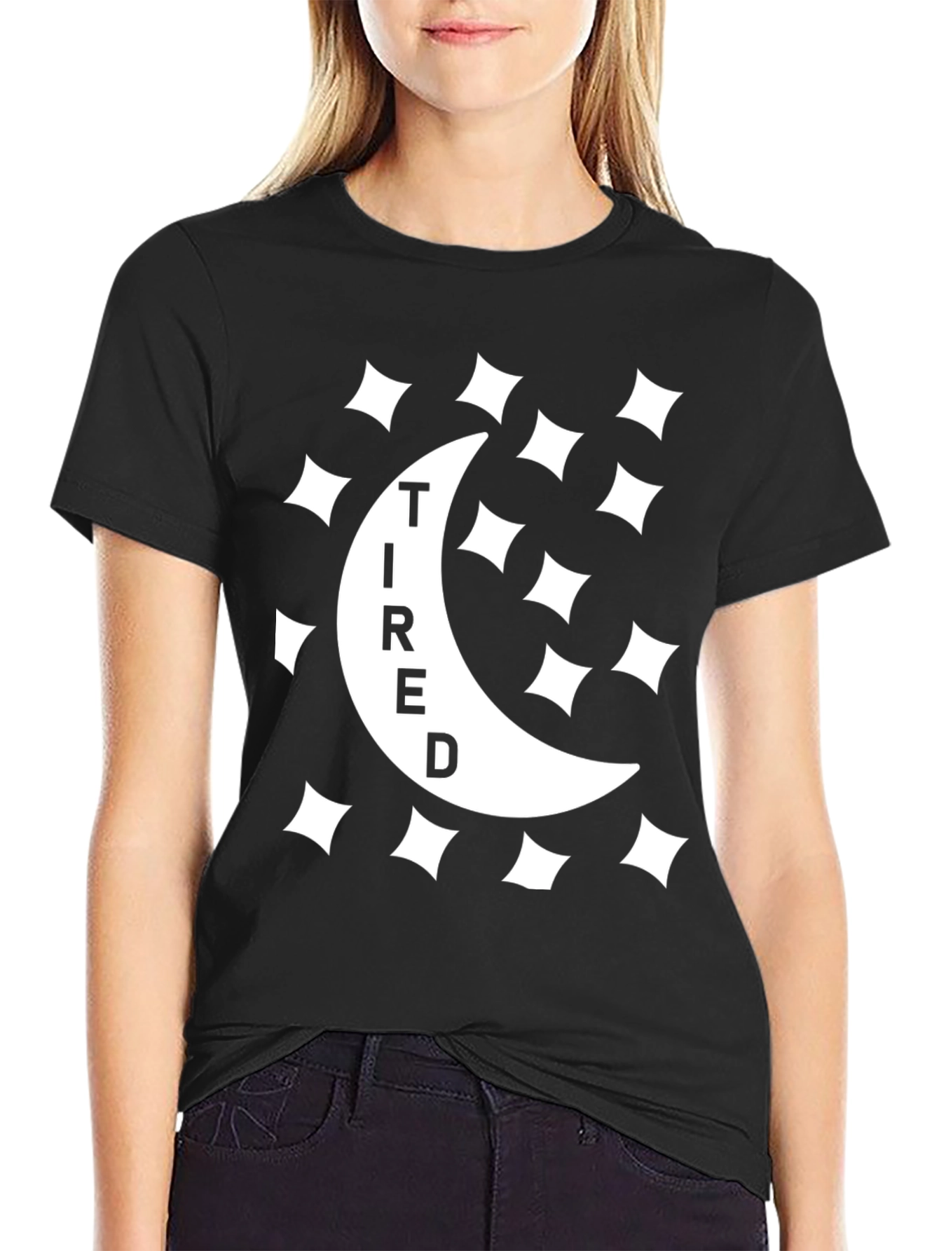 Tired Moon Graphic Tee - Unisex Black T-Shirt