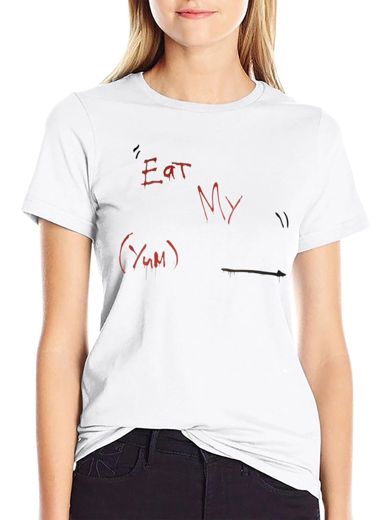 Eat My (Yum) Graphic Print Black T-Shirt