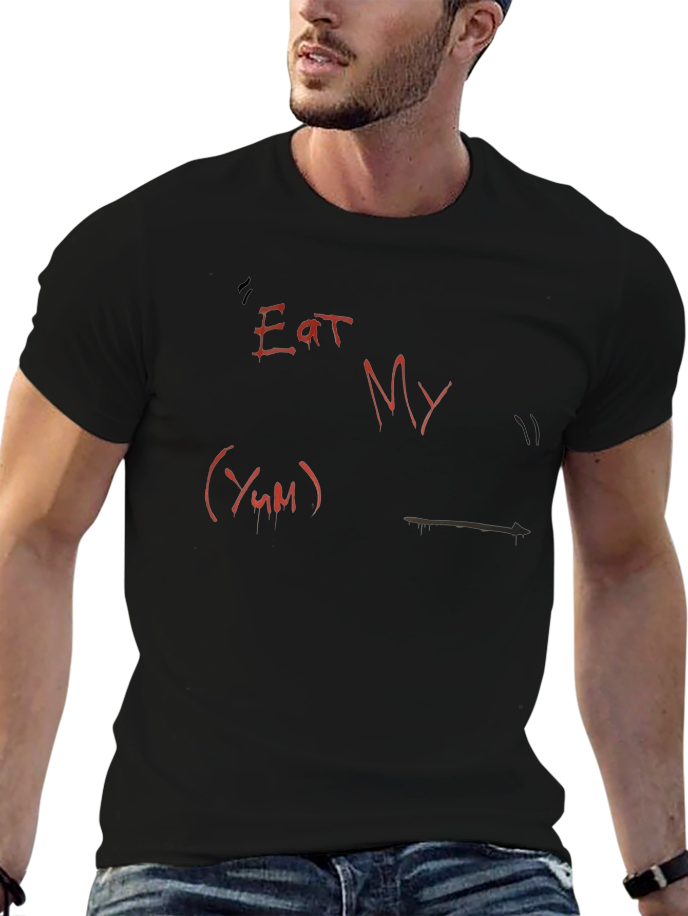 Eat My (Yum) Graphic Print Black T-Shirt