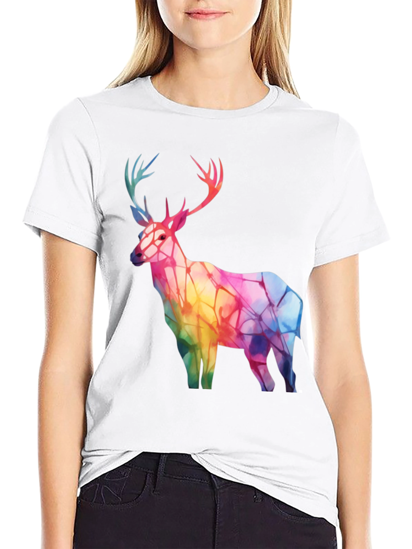 Rainbow Deer Graphic Tee - Stylish Mens Black T-Shirt