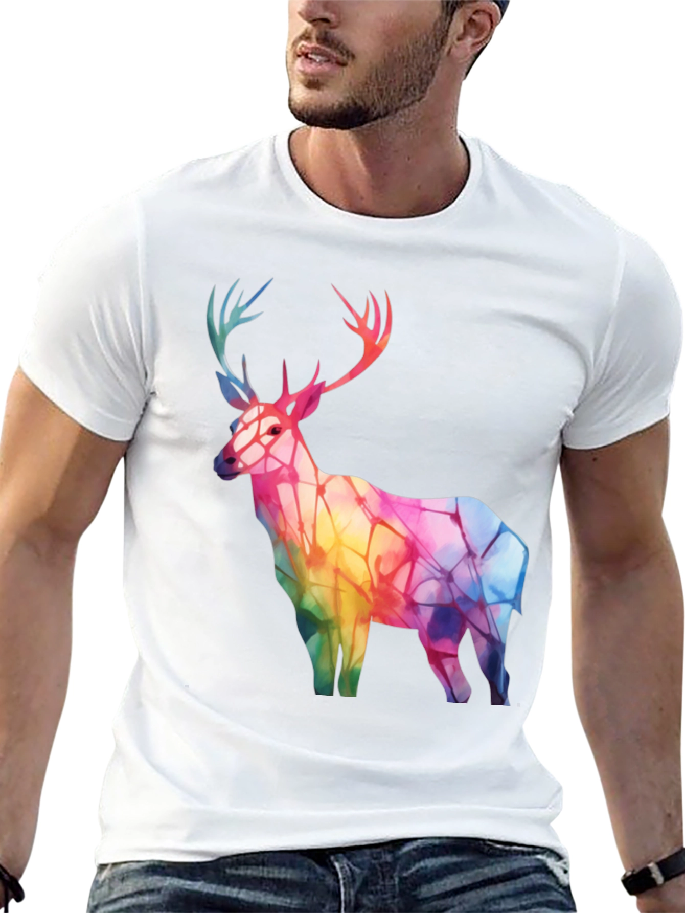 Rainbow Deer Graphic Tee - Stylish Mens Black T-Shirt