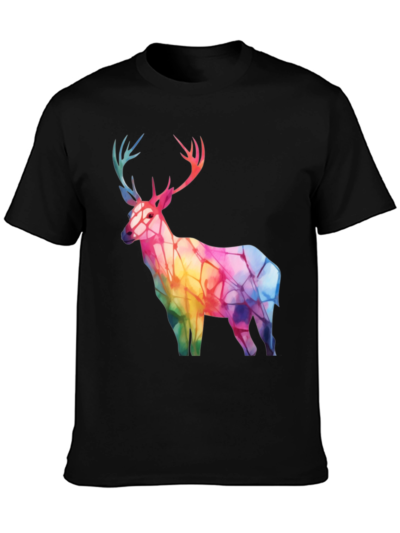 Rainbow Deer Graphic Tee - Stylish Mens Black T-Shirt